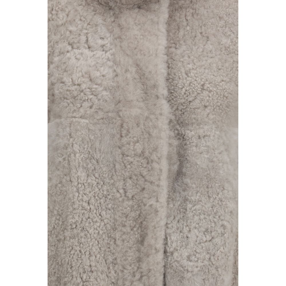 Gray Faux Fur Full-Length Jacket