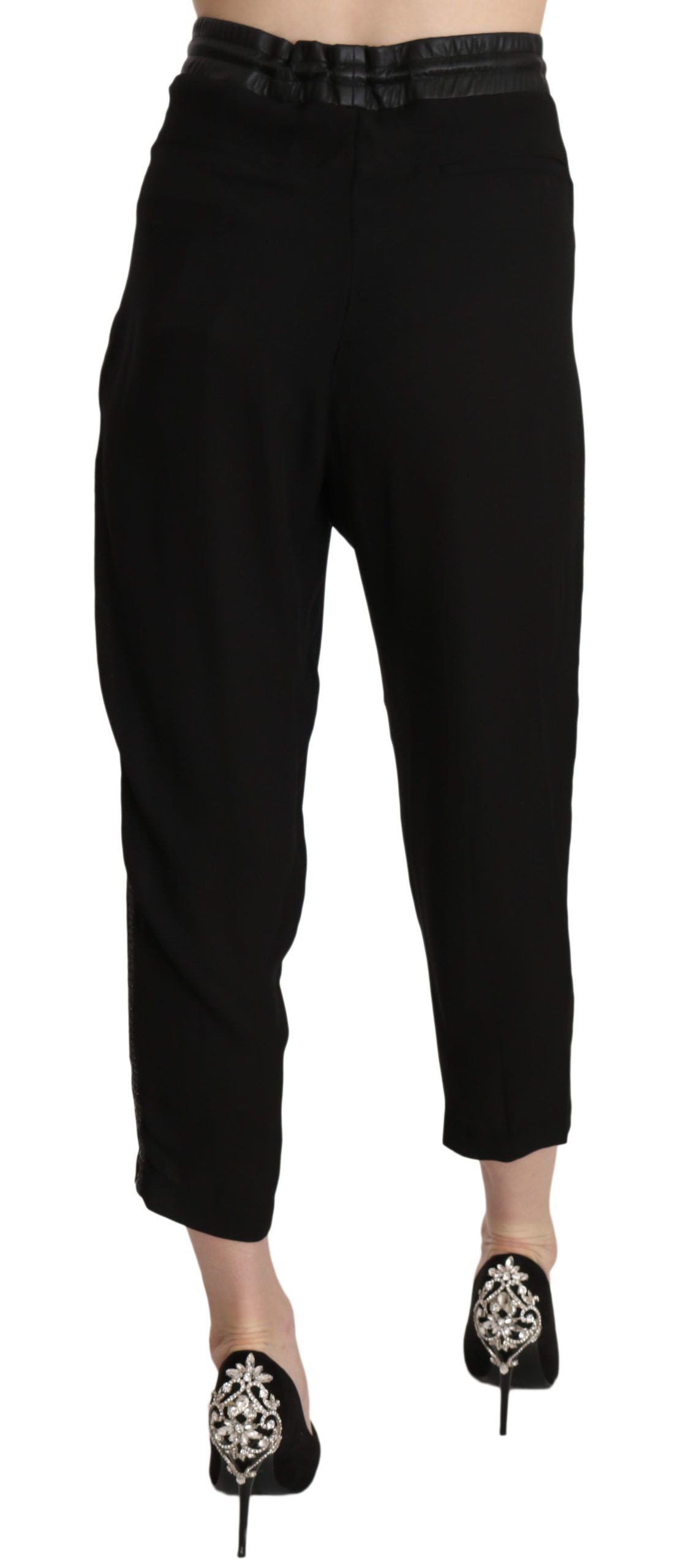 Chic High Waist Cropped Pants in Elegant Black - ventzia