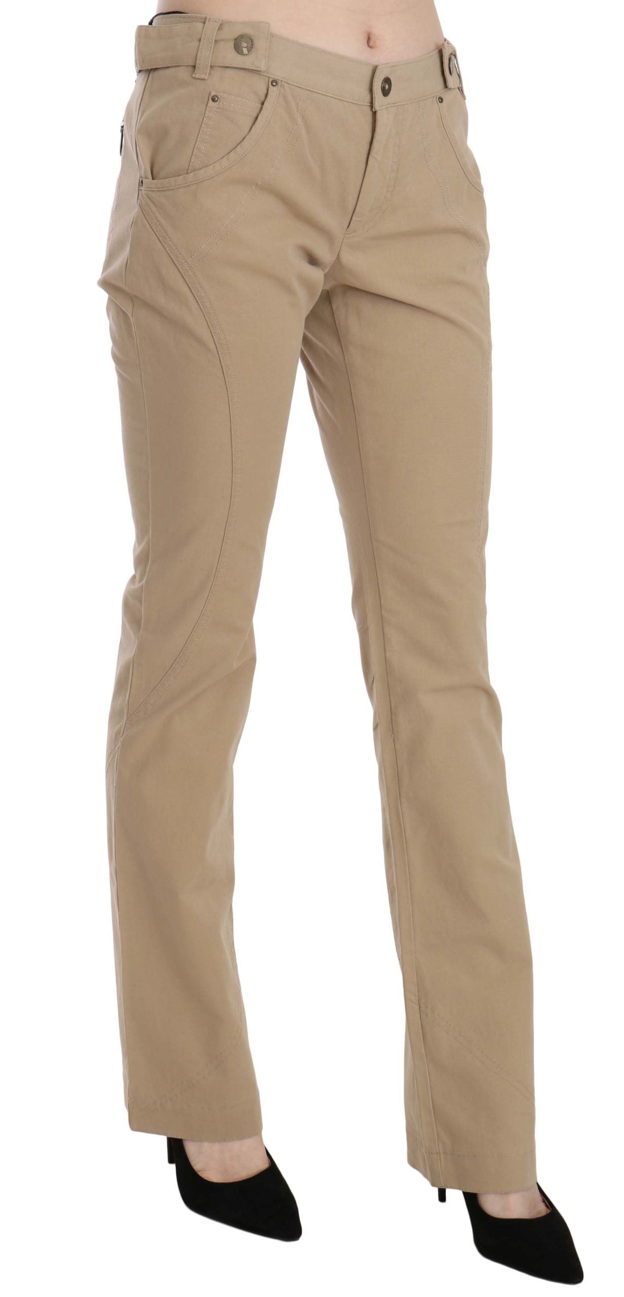 Beige Mid Waist Straight Leg Pants - ventzia