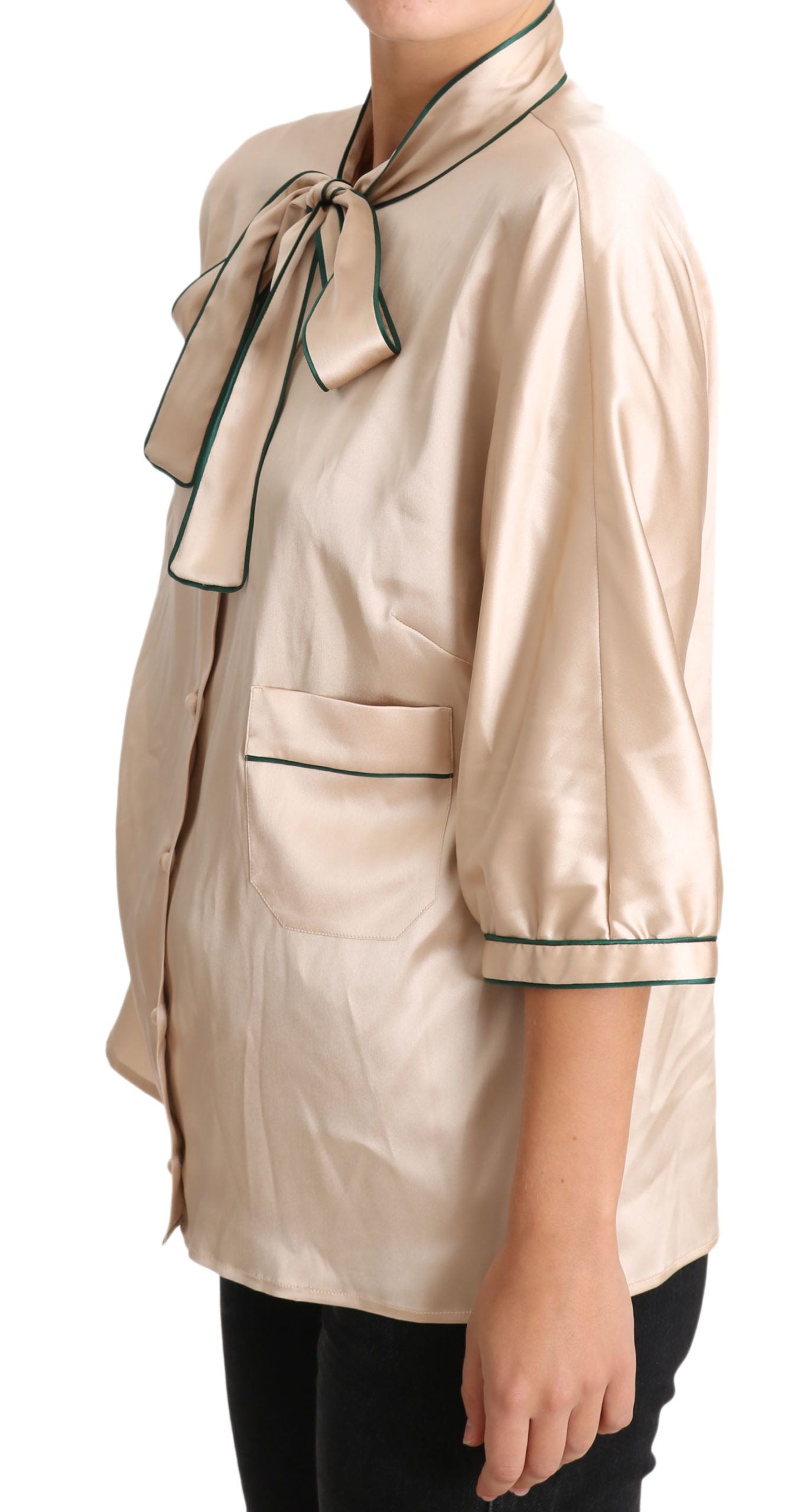 Elegant Beige Silk Blend Blouse Top - ventzia