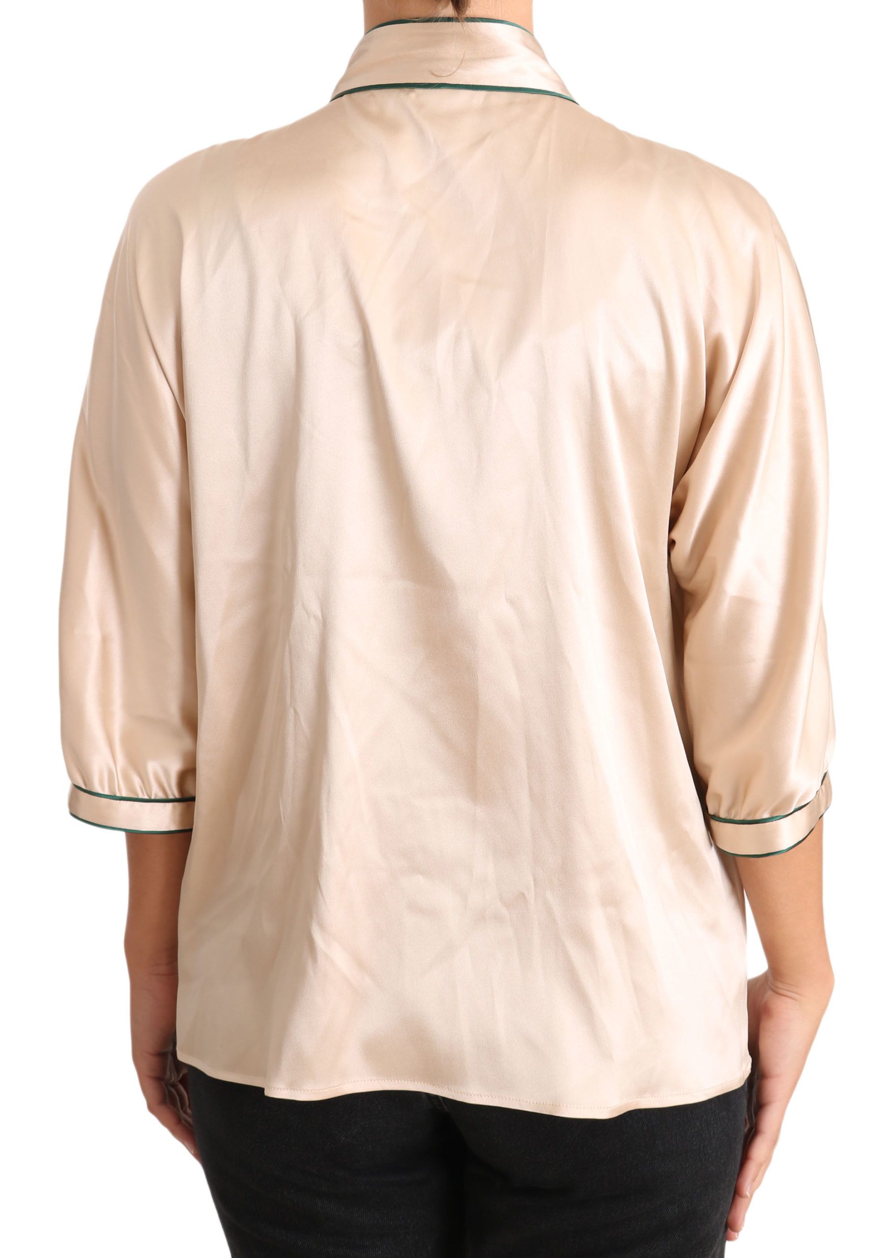 Elegant Beige Silk Blend Blouse Top - ventzia
