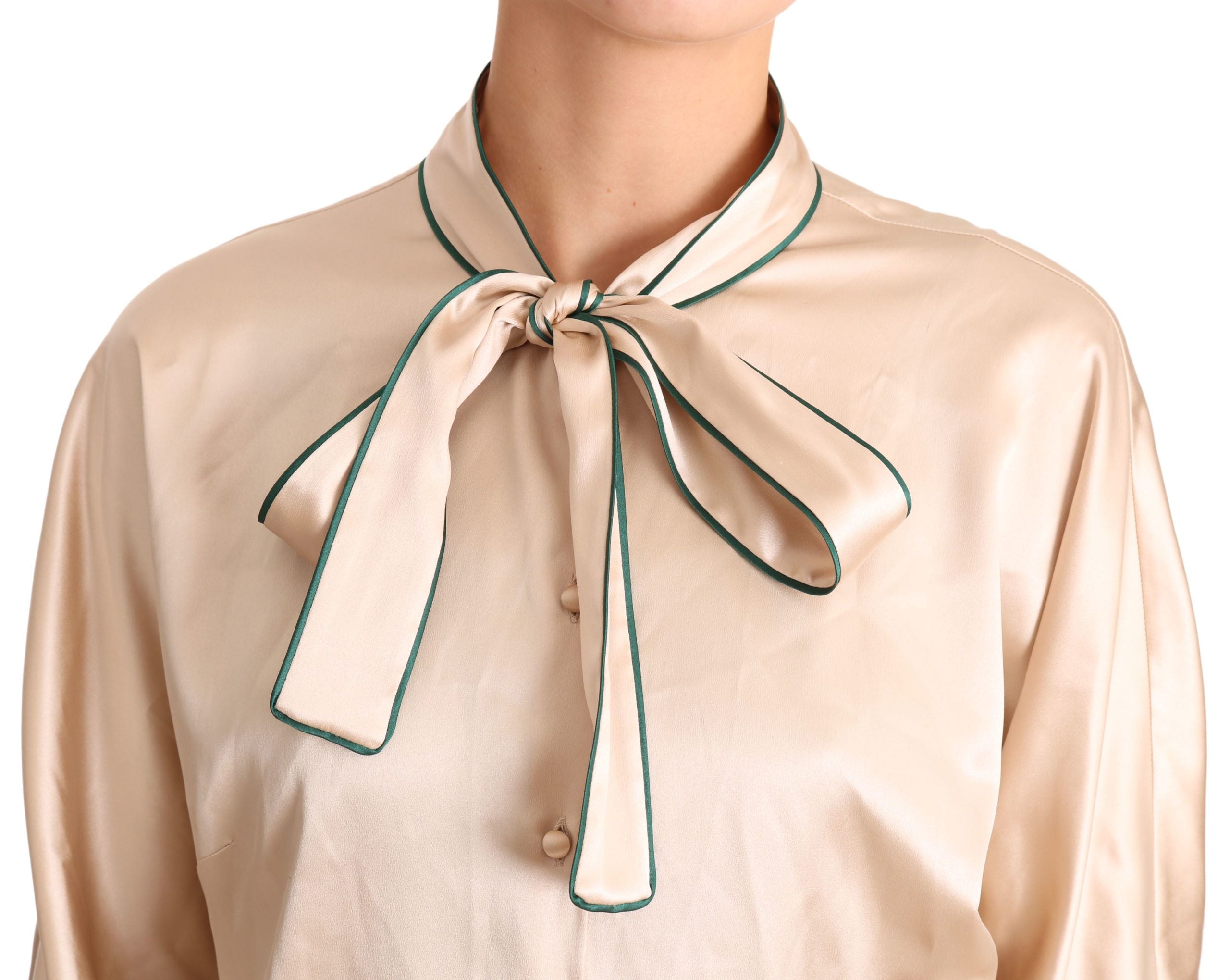Elegant Beige Silk Blend Blouse Top - ventzia