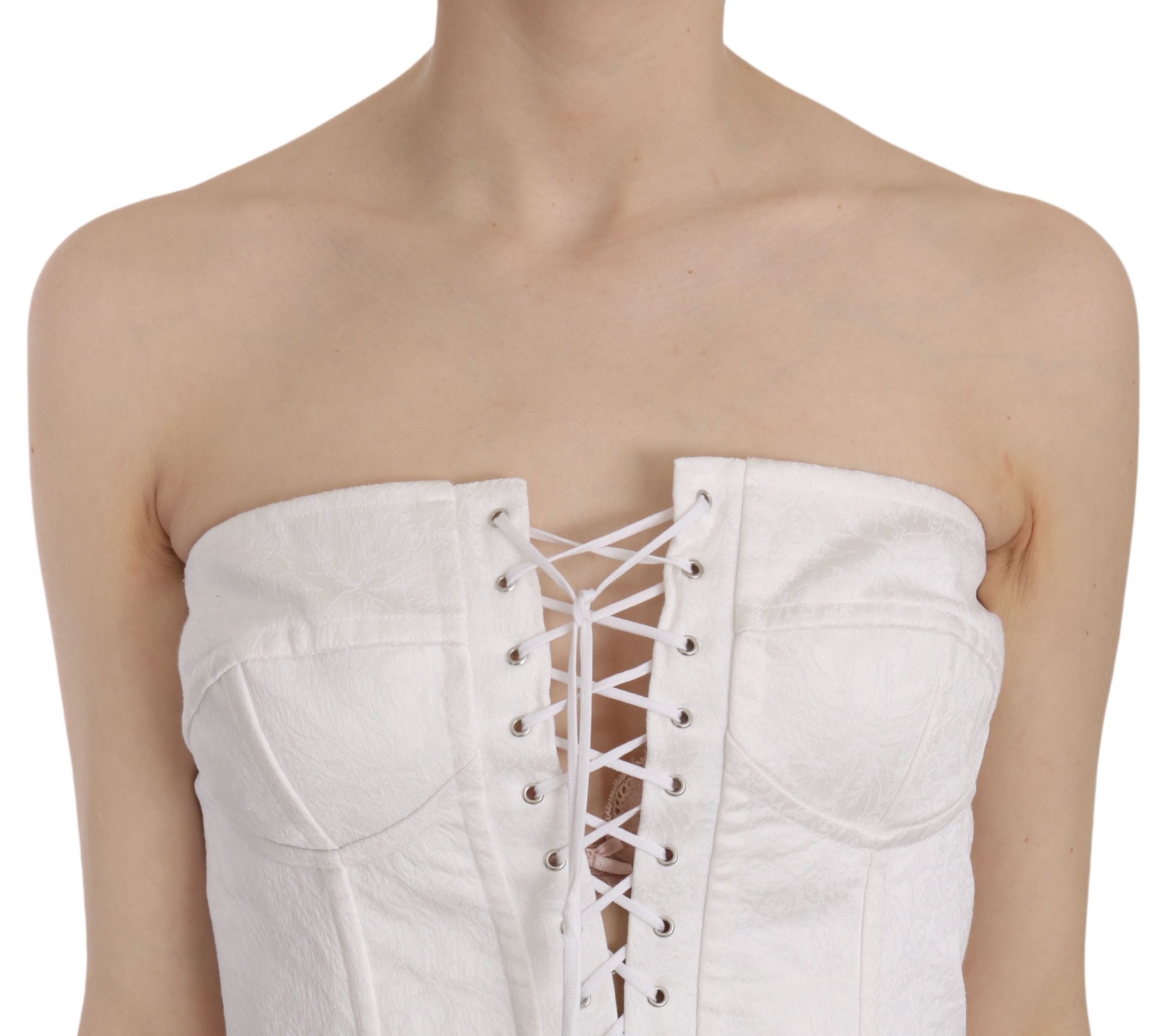 Elegant White Strapless Corset Top - ventzia