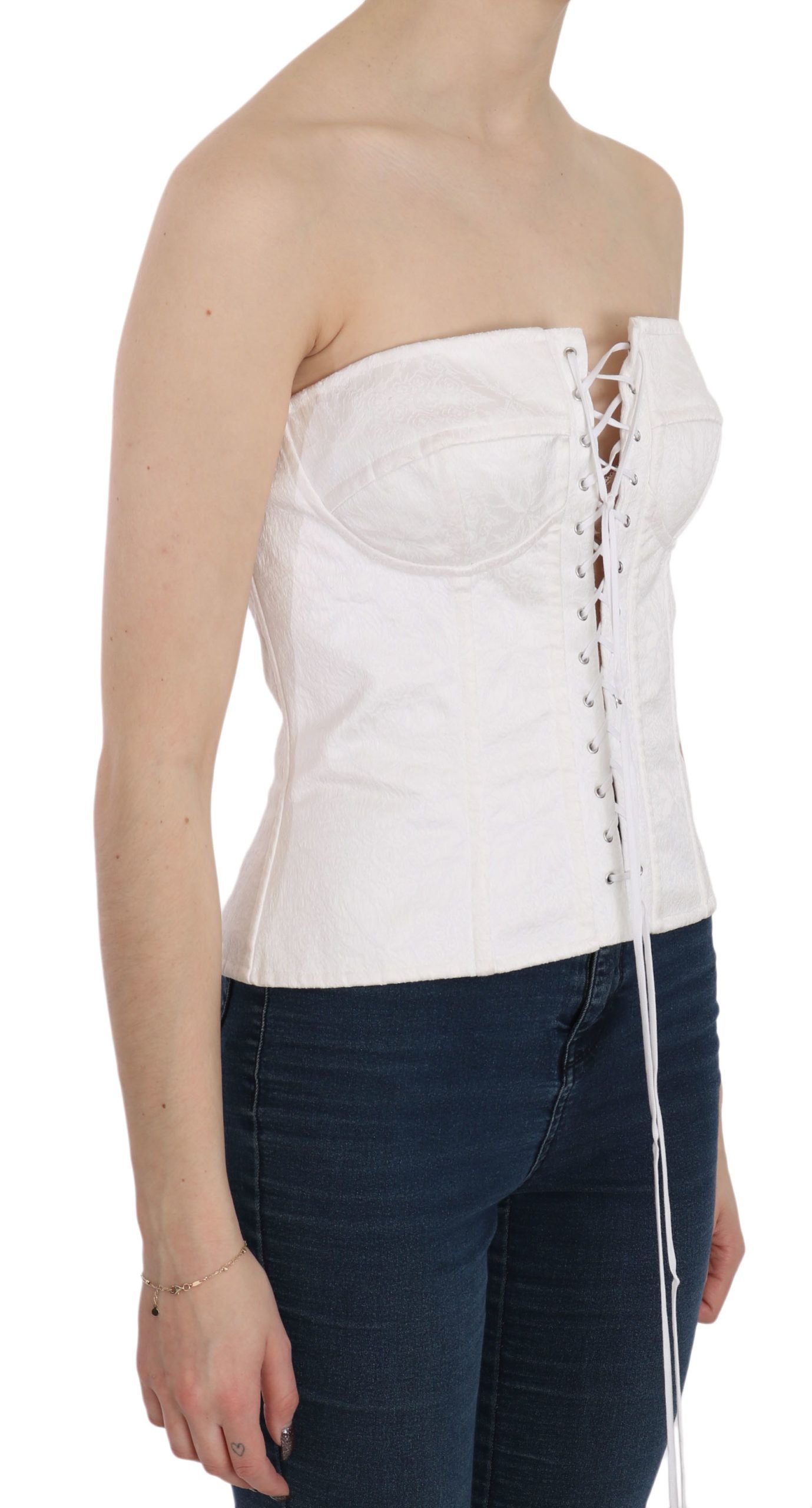 Elegant White Strapless Corset Top - ventzia