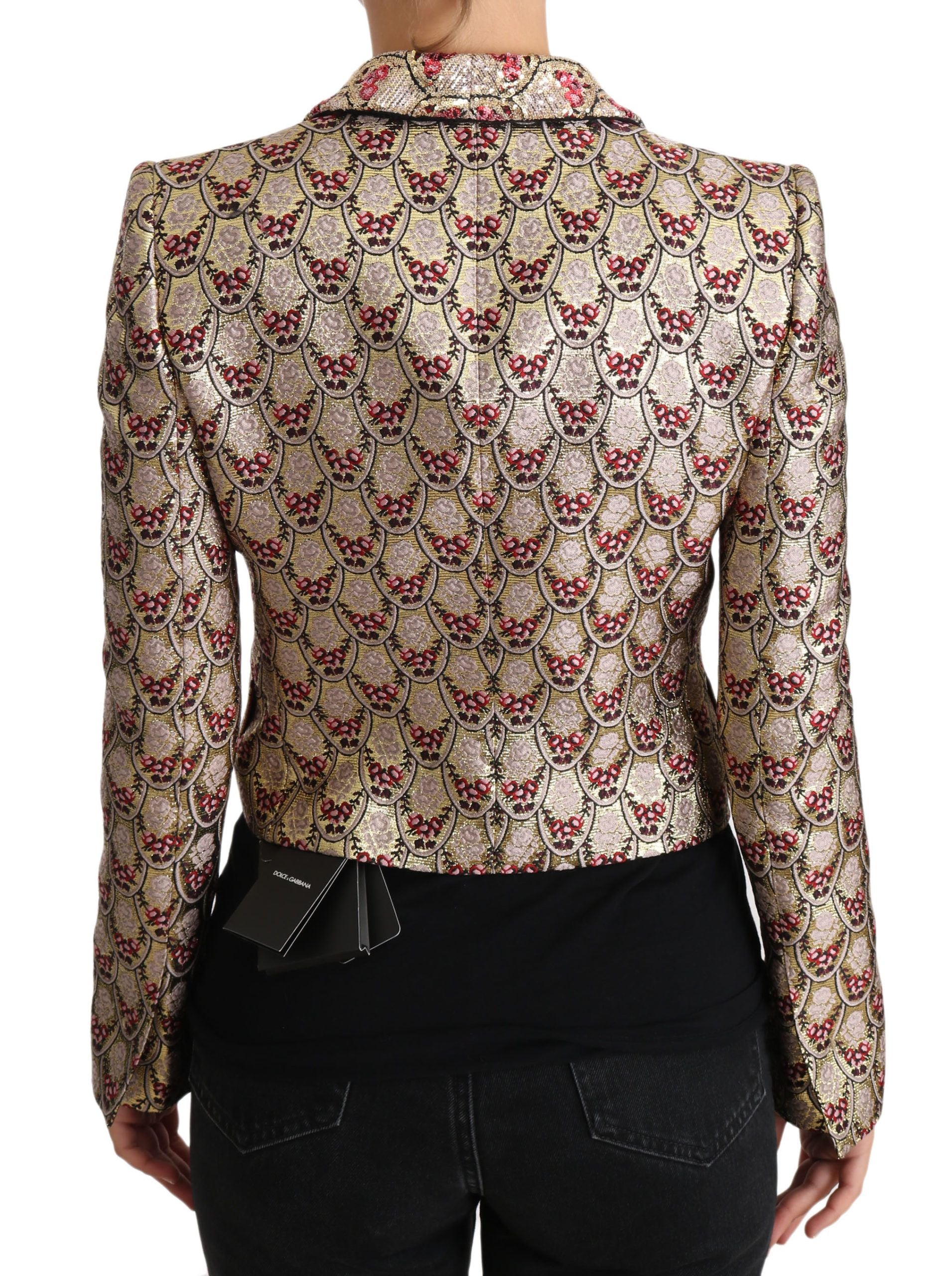 Glittering Gold Floral Sequined Blazer Jacket - ventzia