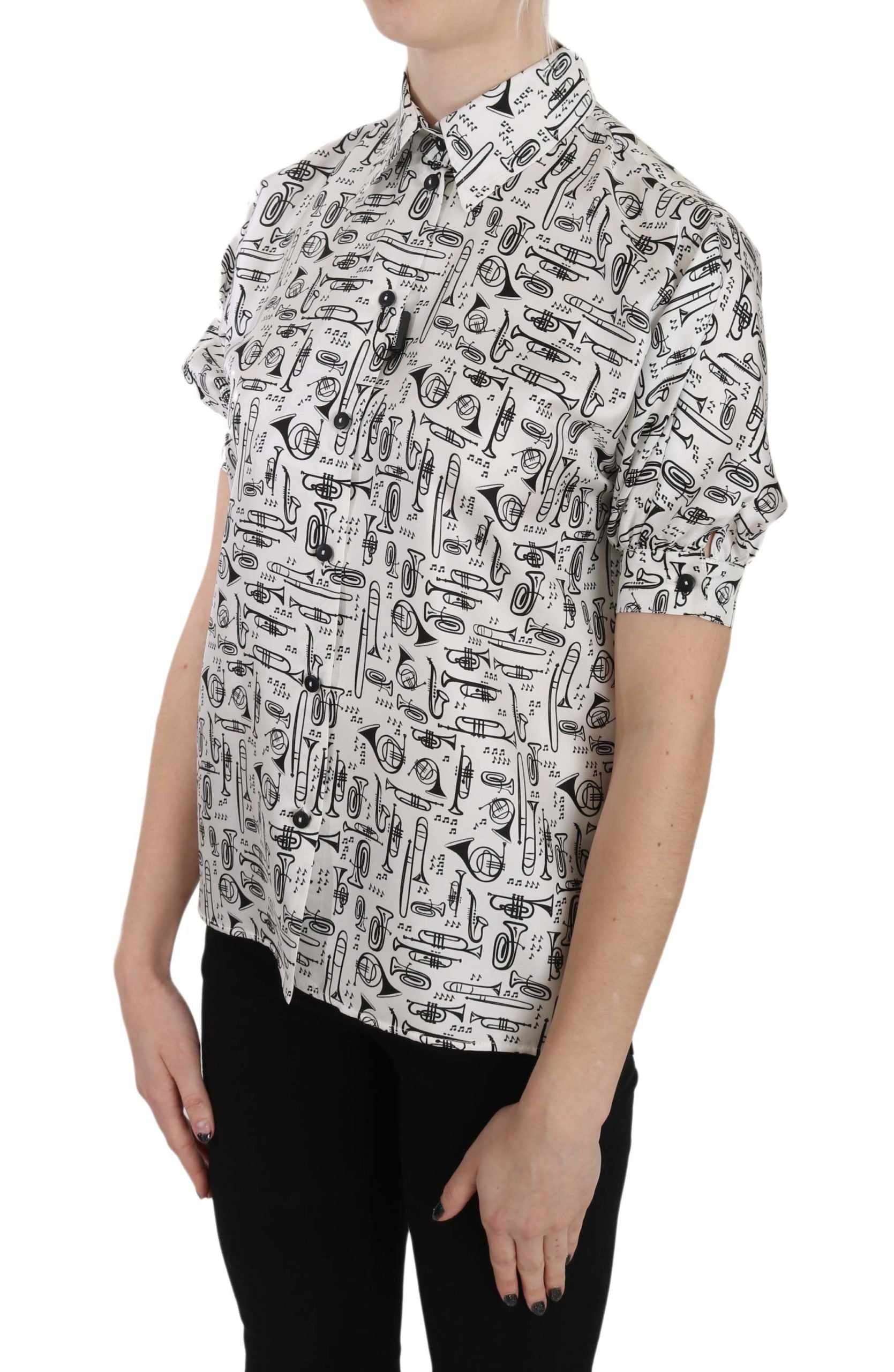 Elegant Trumpet Print Silk Blouse - ventzia