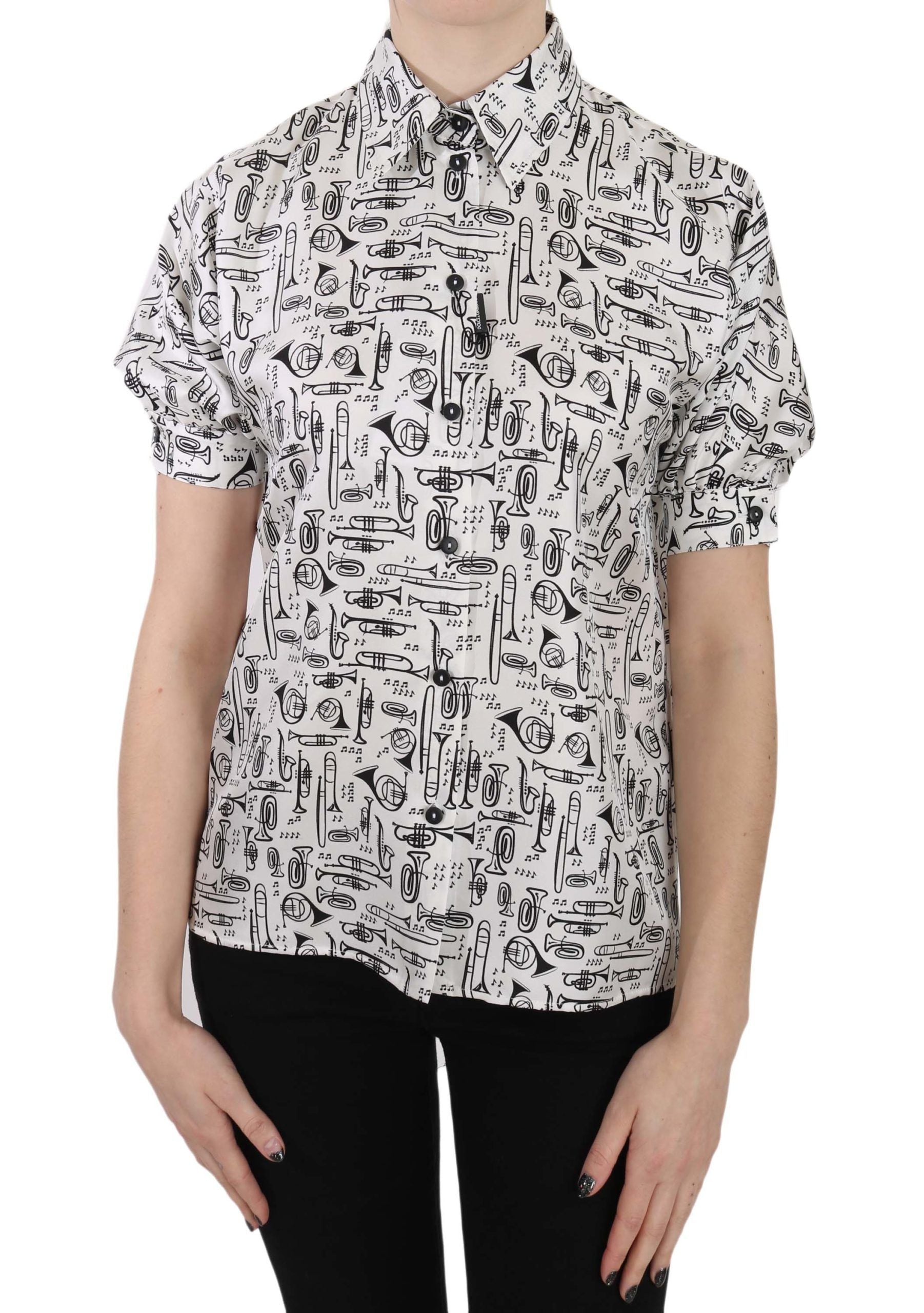 Elegant Trumpet Print Silk Blouse - ventzia
