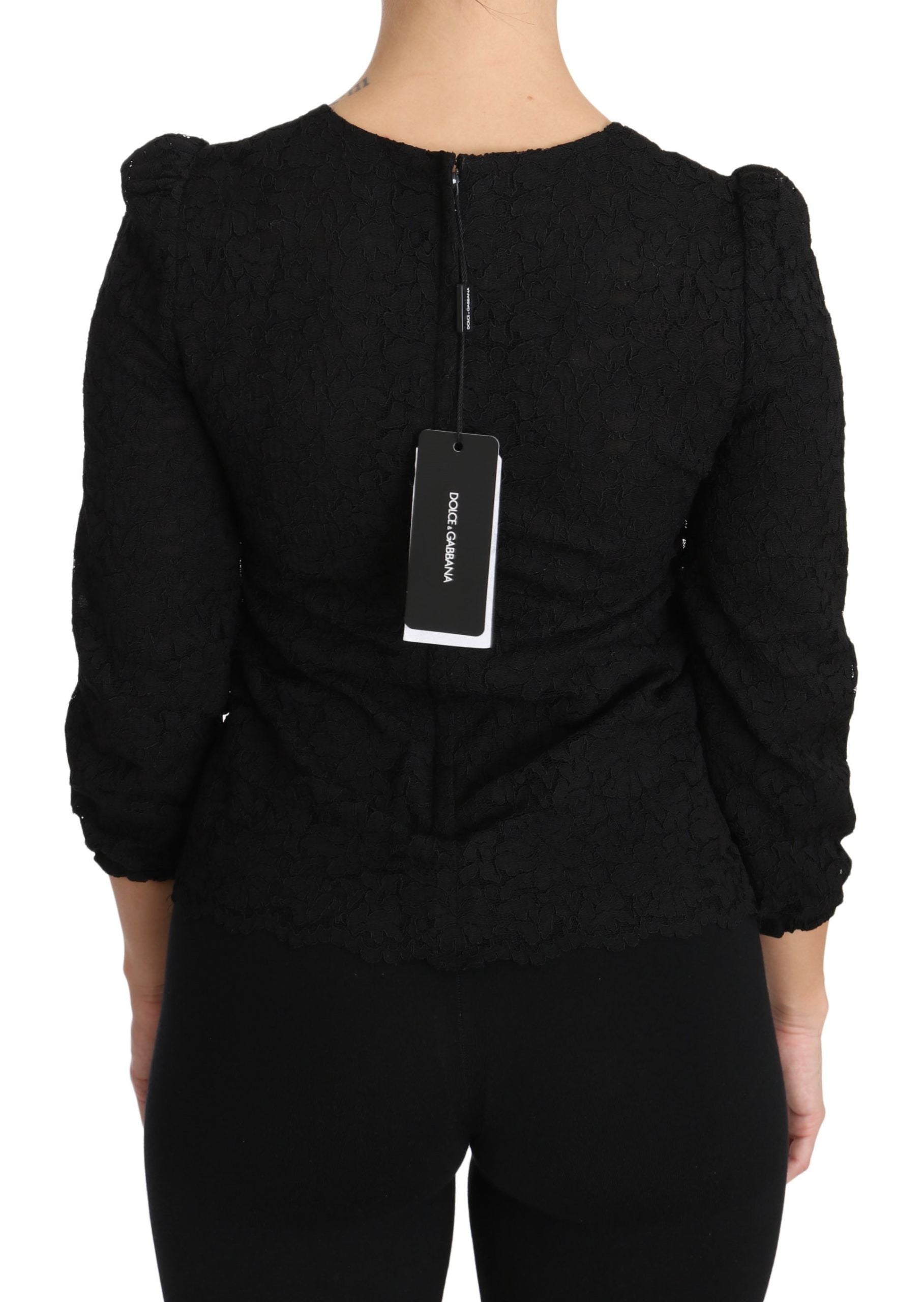 Elegant Black Floral Crewneck Blouse - ventzia