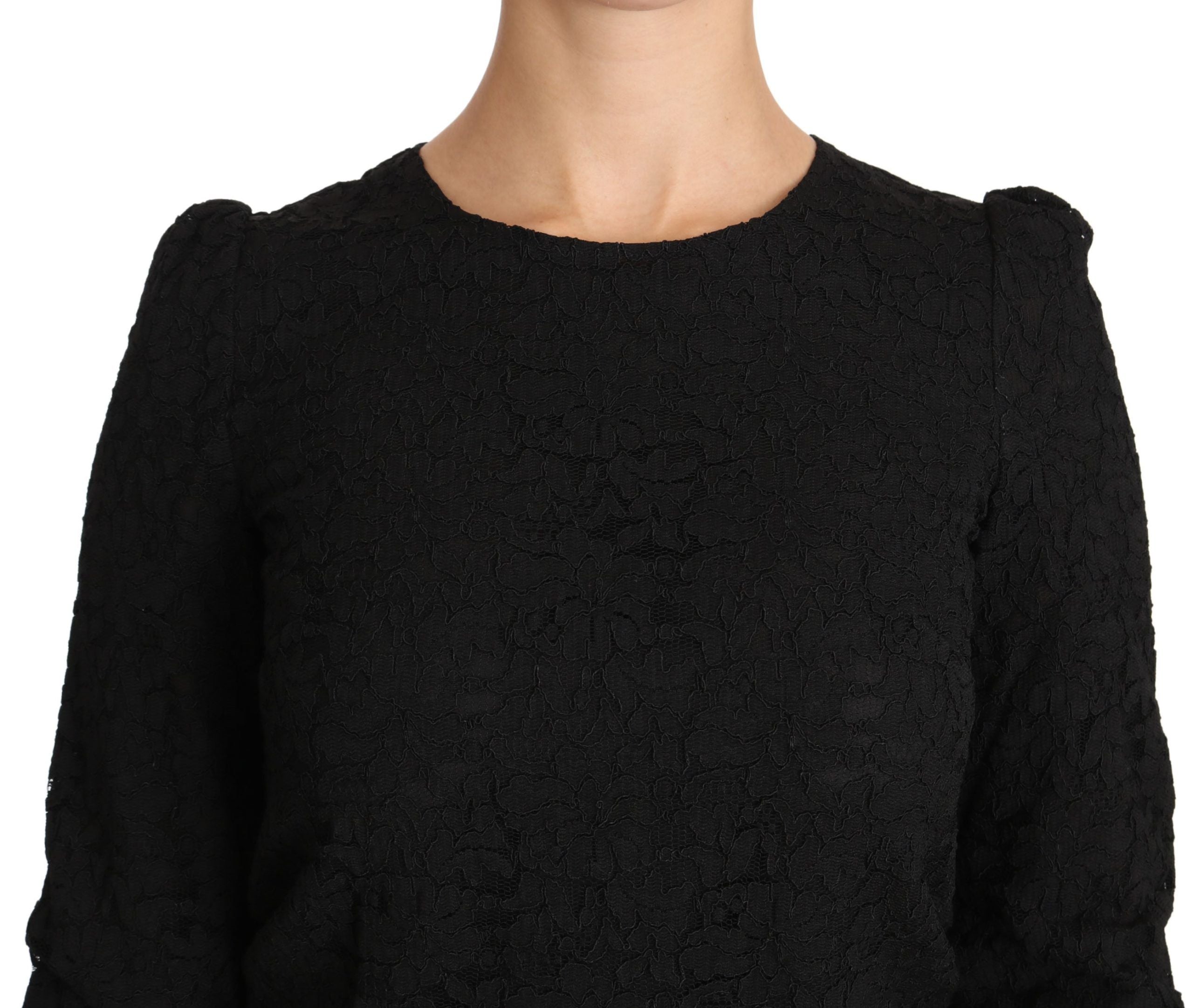 Elegant Black Floral Crewneck Blouse - ventzia