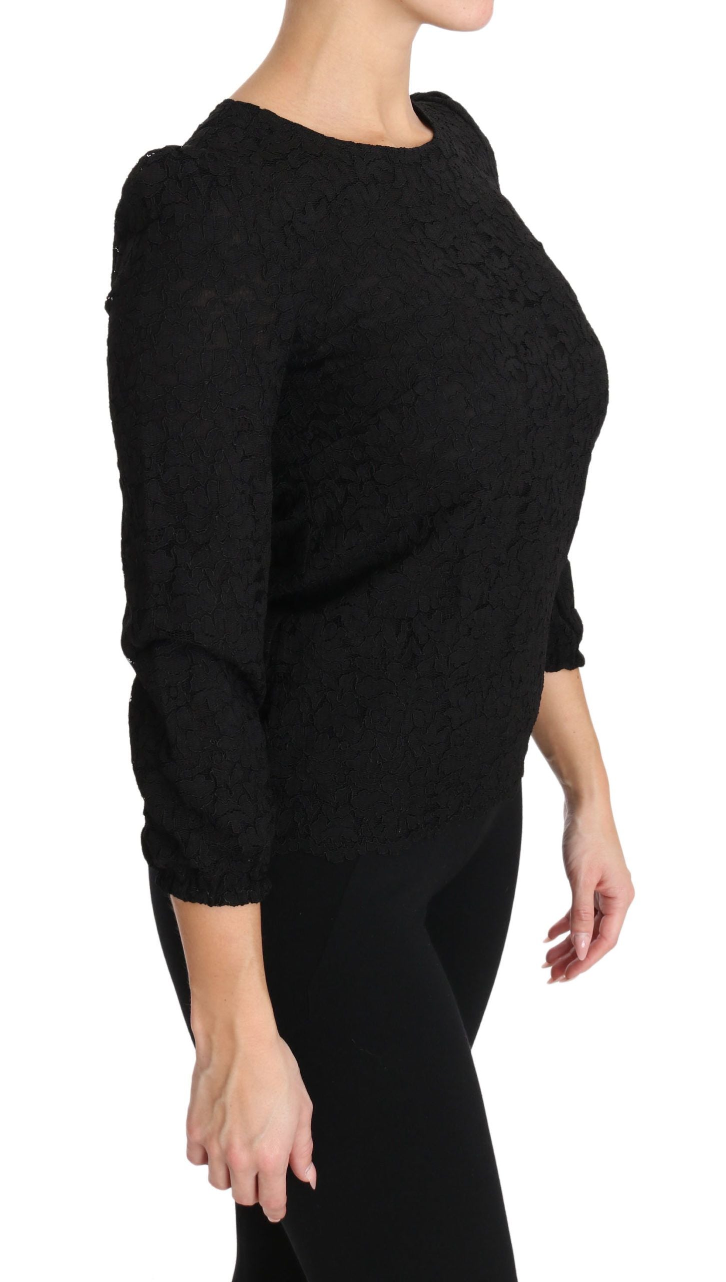 Elegant Black Floral Crewneck Blouse - ventzia