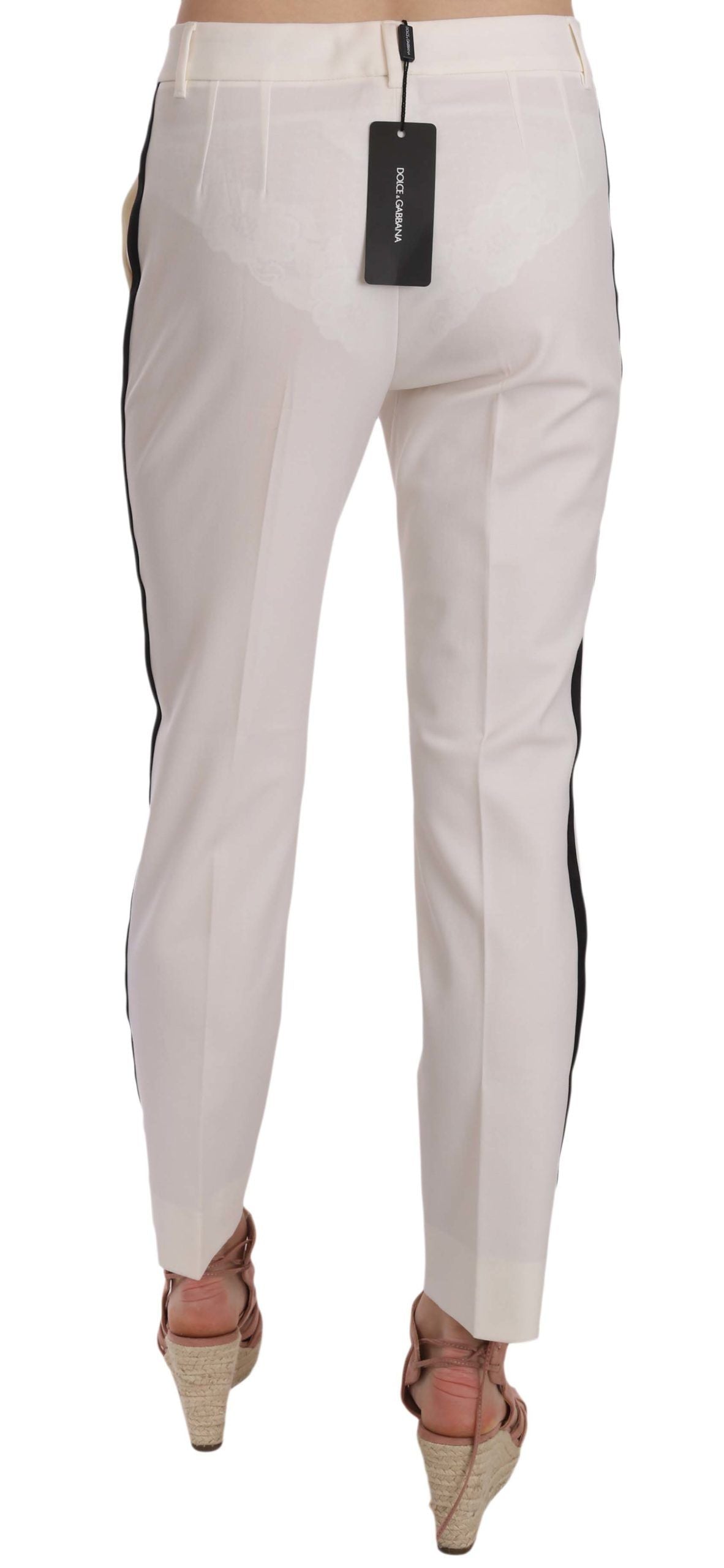 Elegant White Stripe Wool Tapered Trousers - ventzia