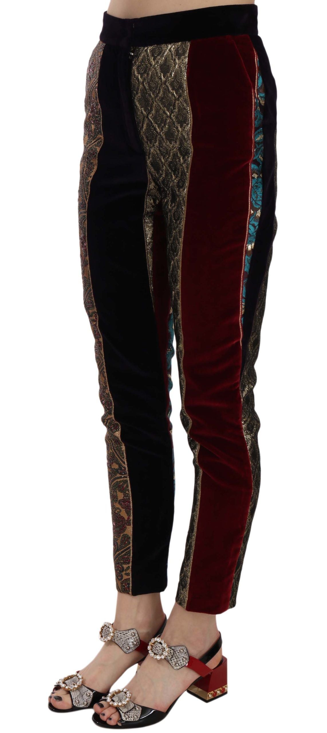 Elegant Multicolor Jacquard Cropped Pants - ventzia
