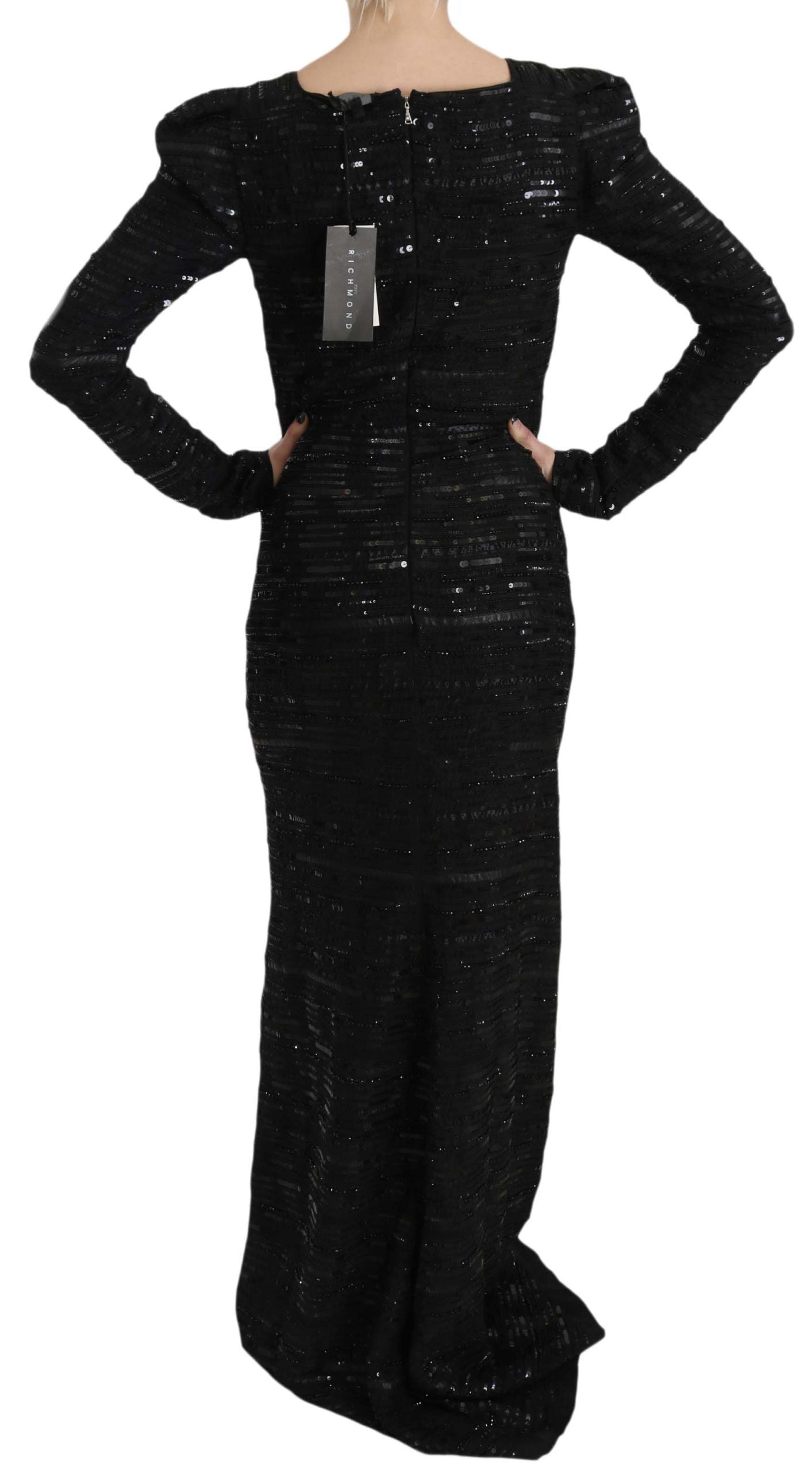 Black Silk Sheath Maxi Dress with Sequins - ventzia