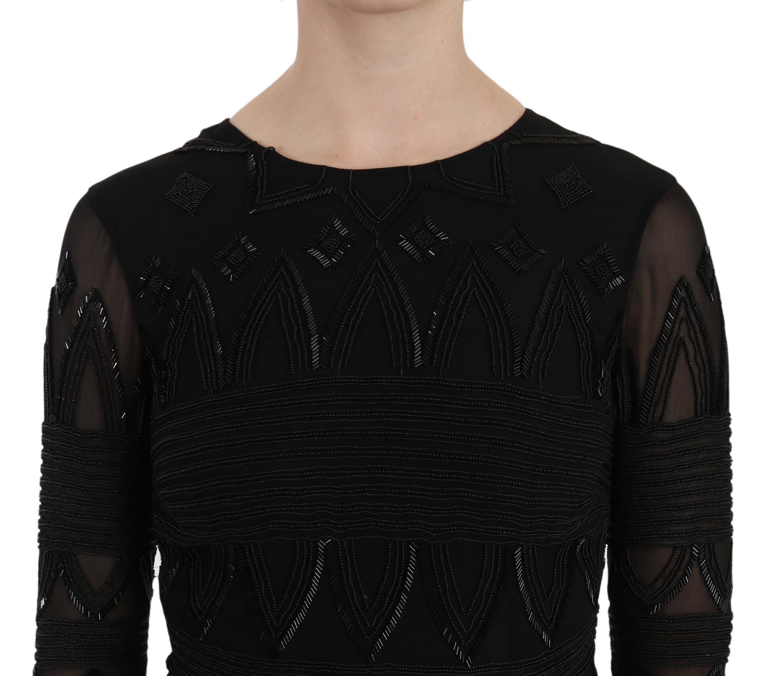 Elegant Black Silk Mini Dress with Sequins - ventzia