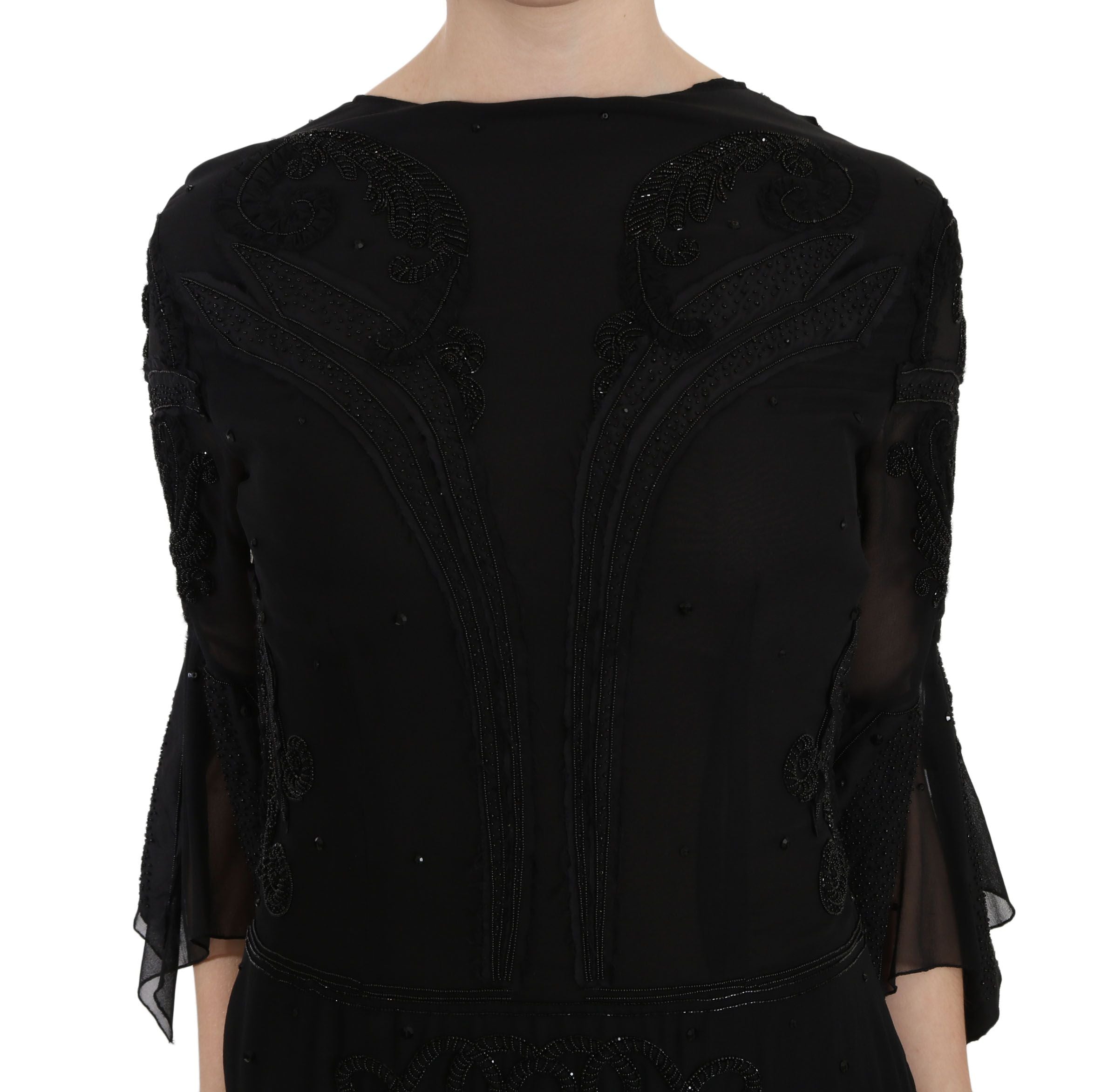 Elegant Black Sequined Silk Mini Dress - ventzia