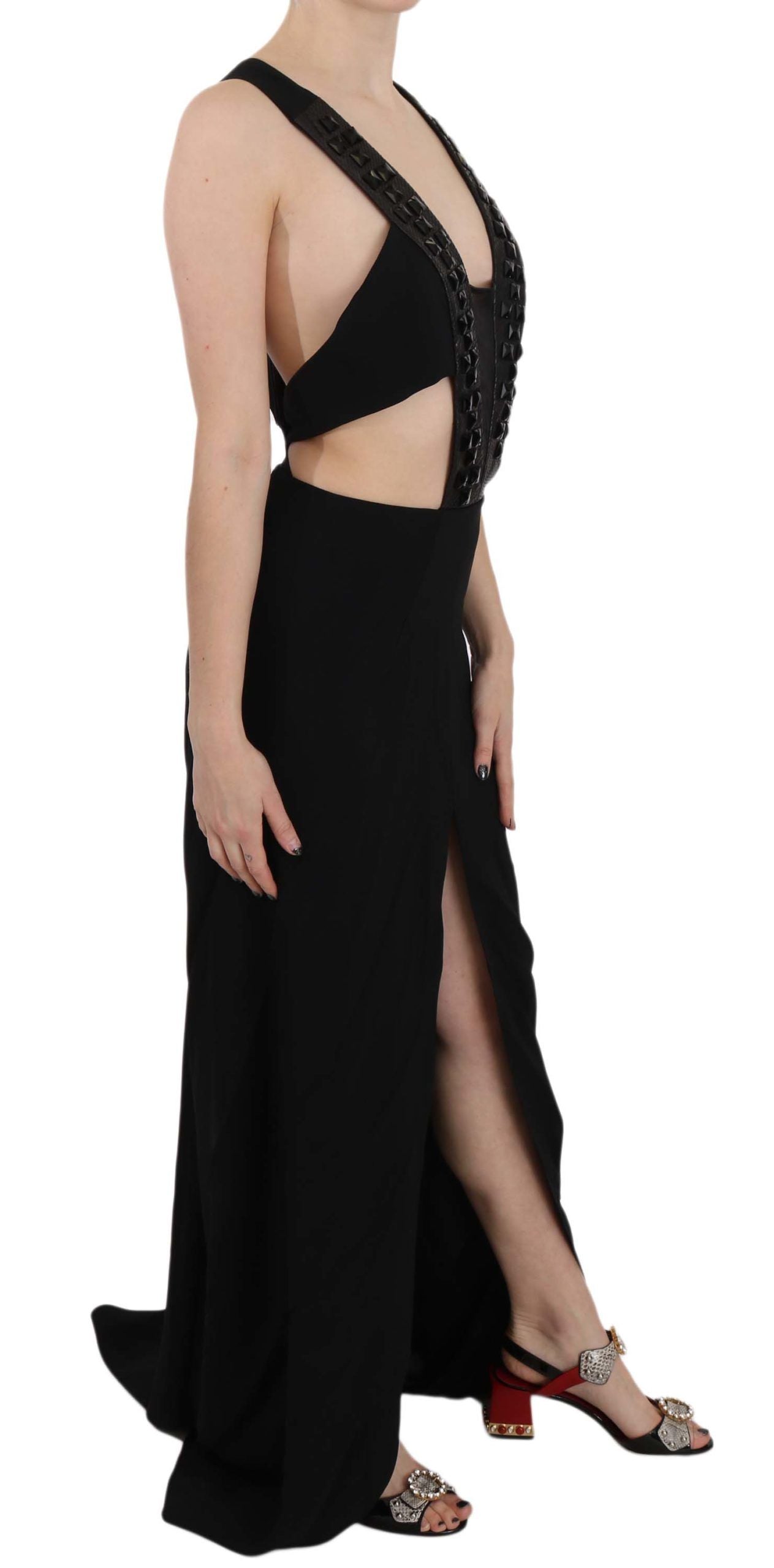 Elegant Flare Maxi Evening Dress with Crystal Accents - ventzia