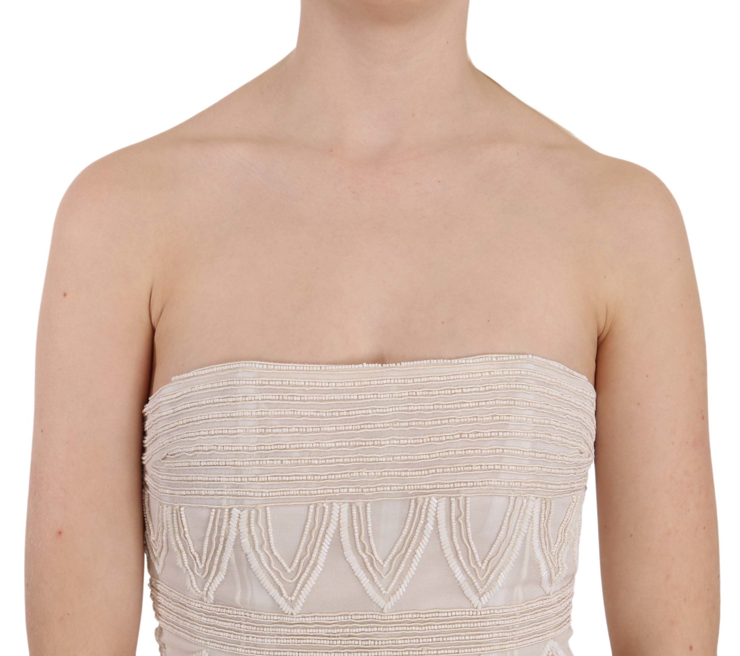 Chic Beige Embellished Silk Mini Dress - ventzia