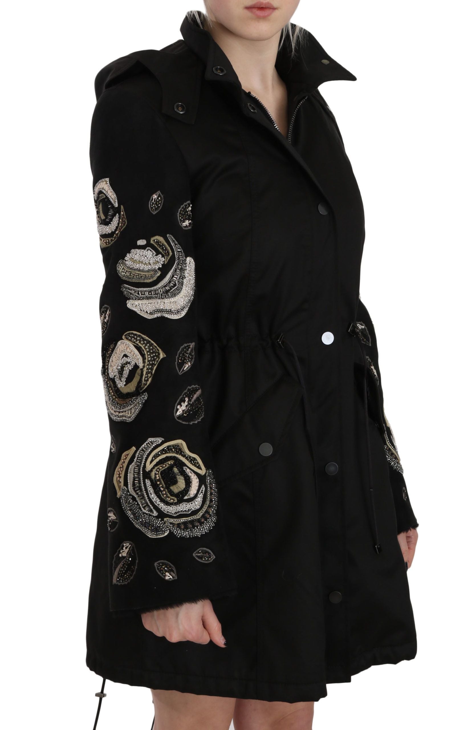 Elegant Black Beaded Parka Jacket for Women - ventzia