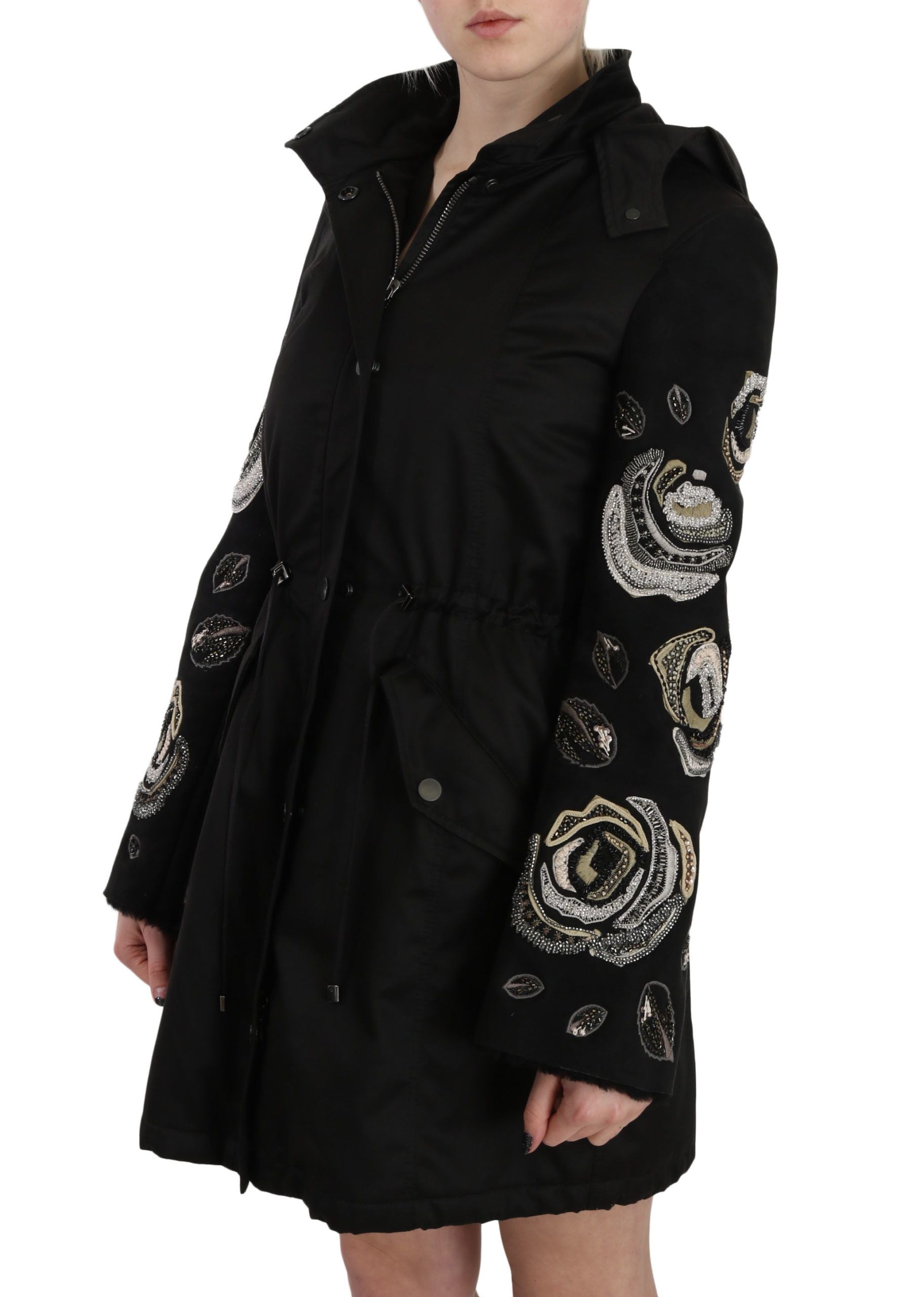 Elegant Black Beaded Parka Jacket for Women - ventzia
