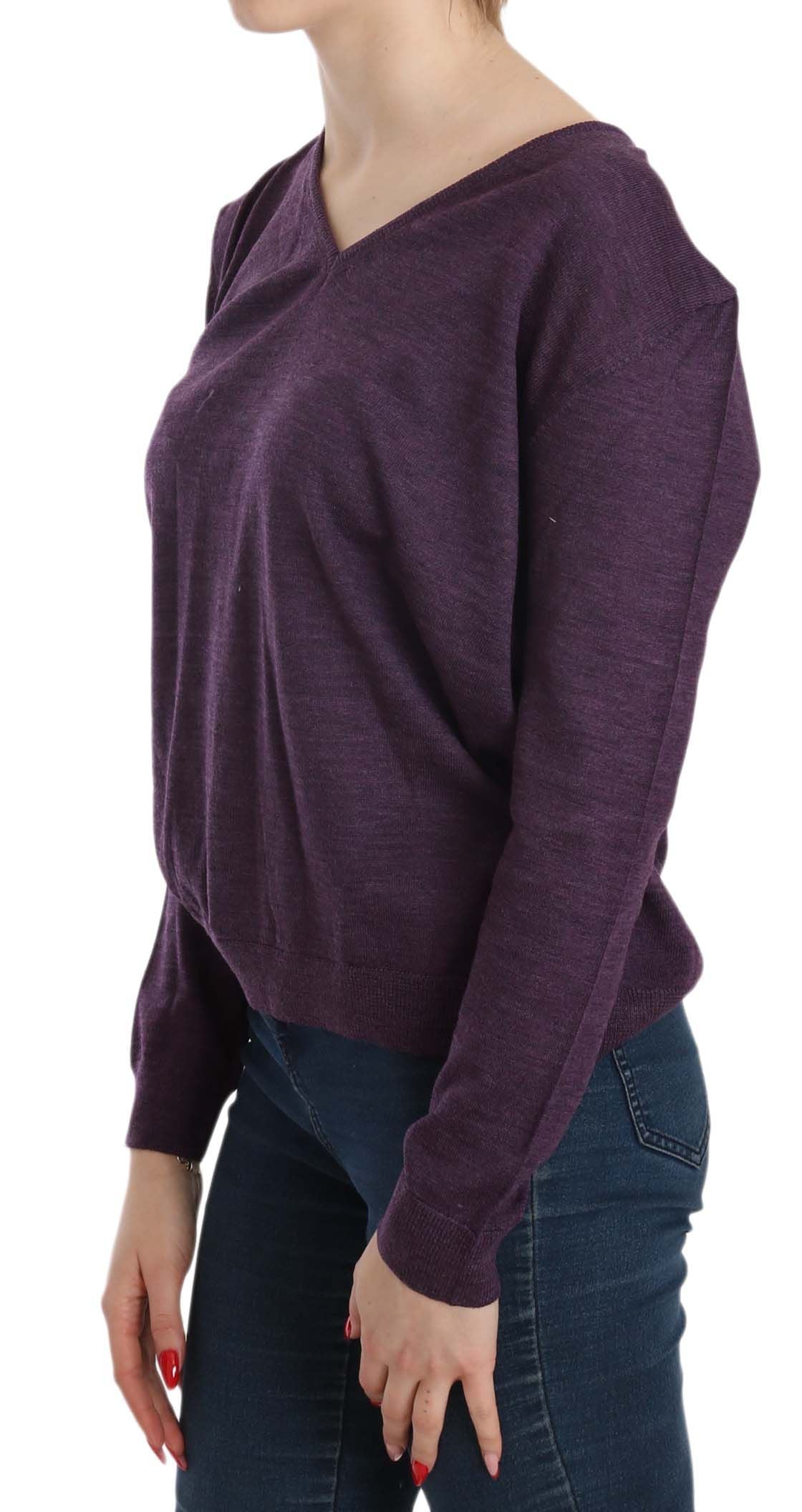 Elegant Purple V-Neck Wool Blouse - ventzia
