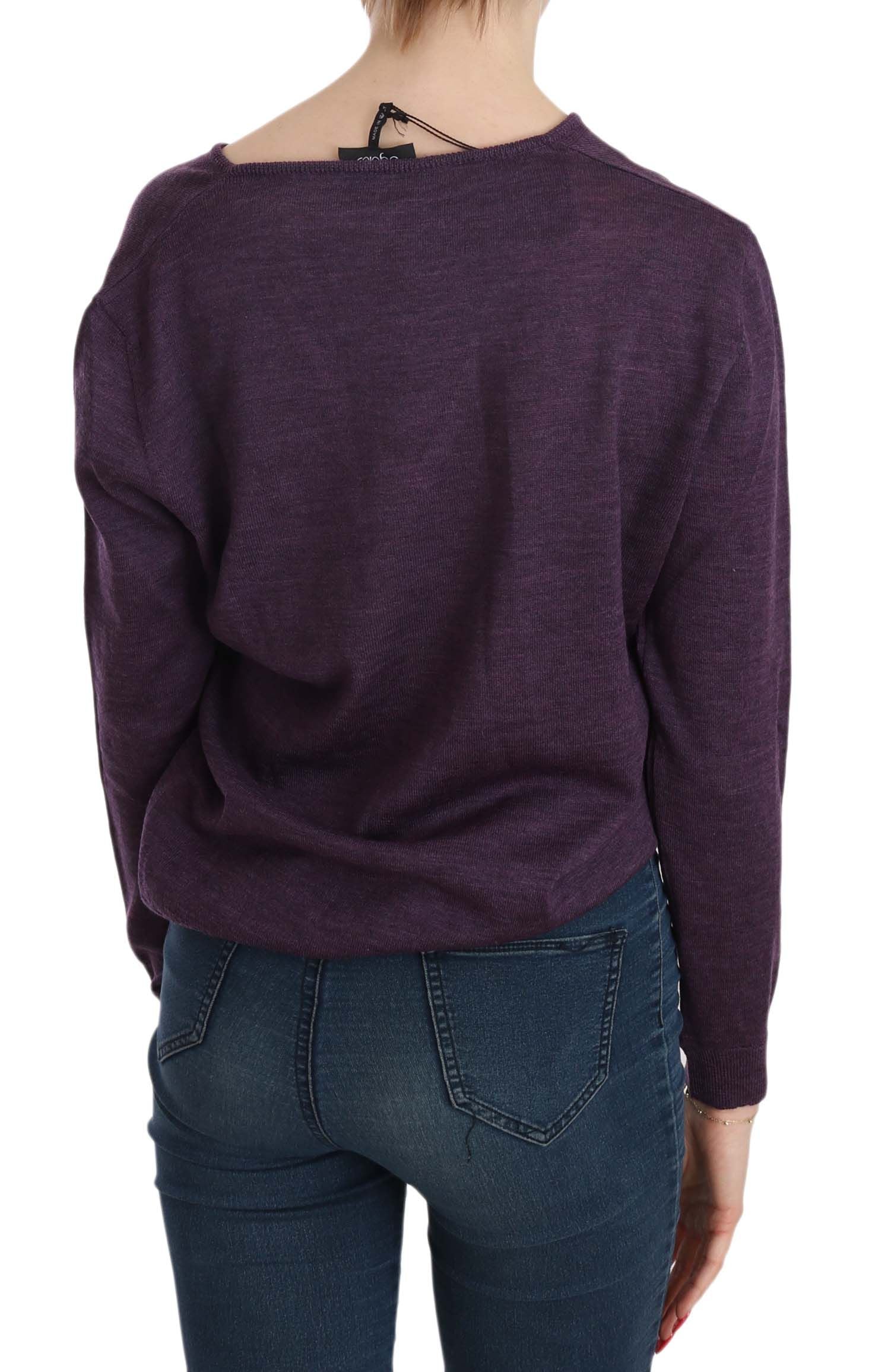 Elegant Purple V-Neck Wool Blouse - ventzia
