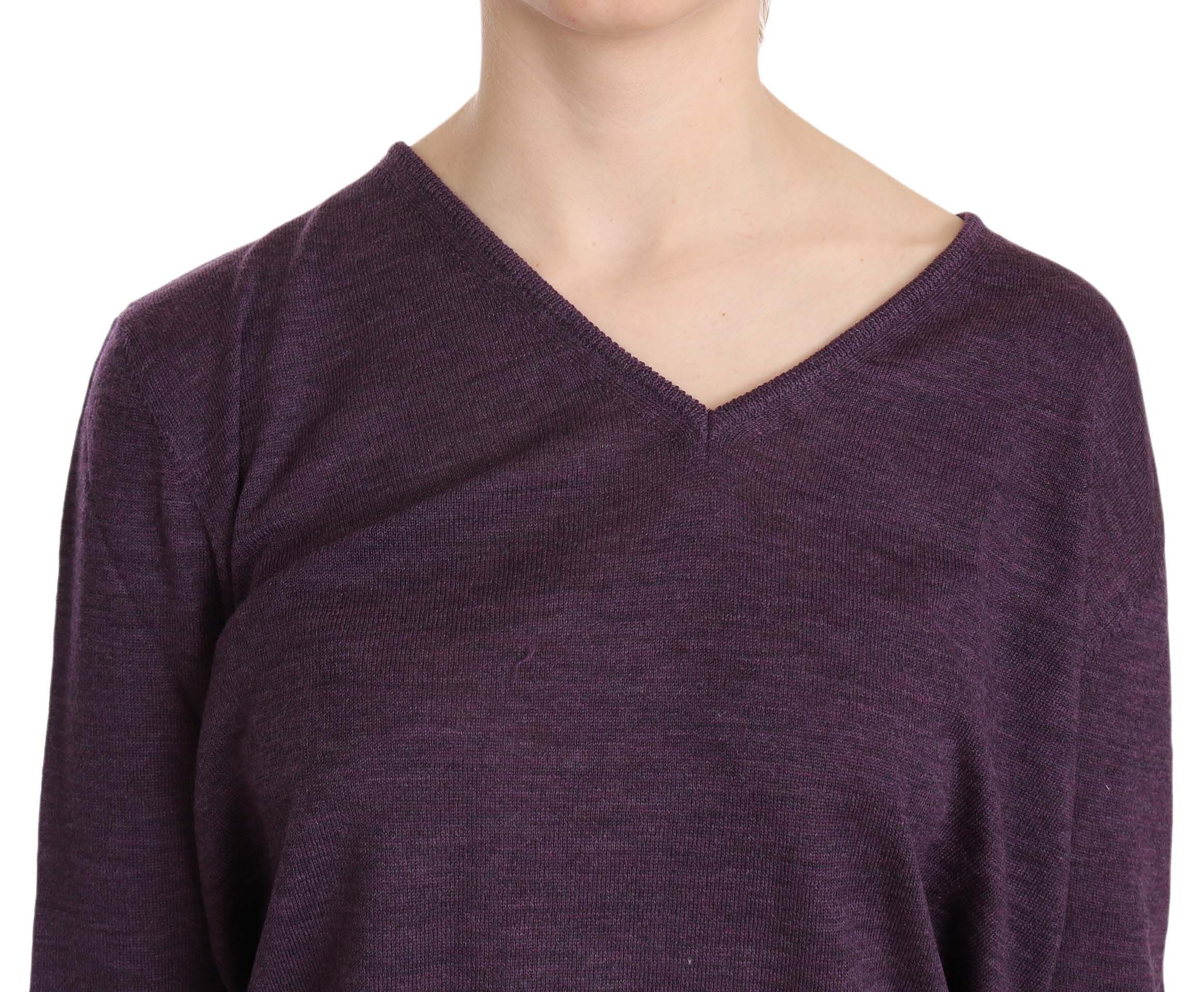 Elegant Purple V-Neck Wool Blouse - ventzia
