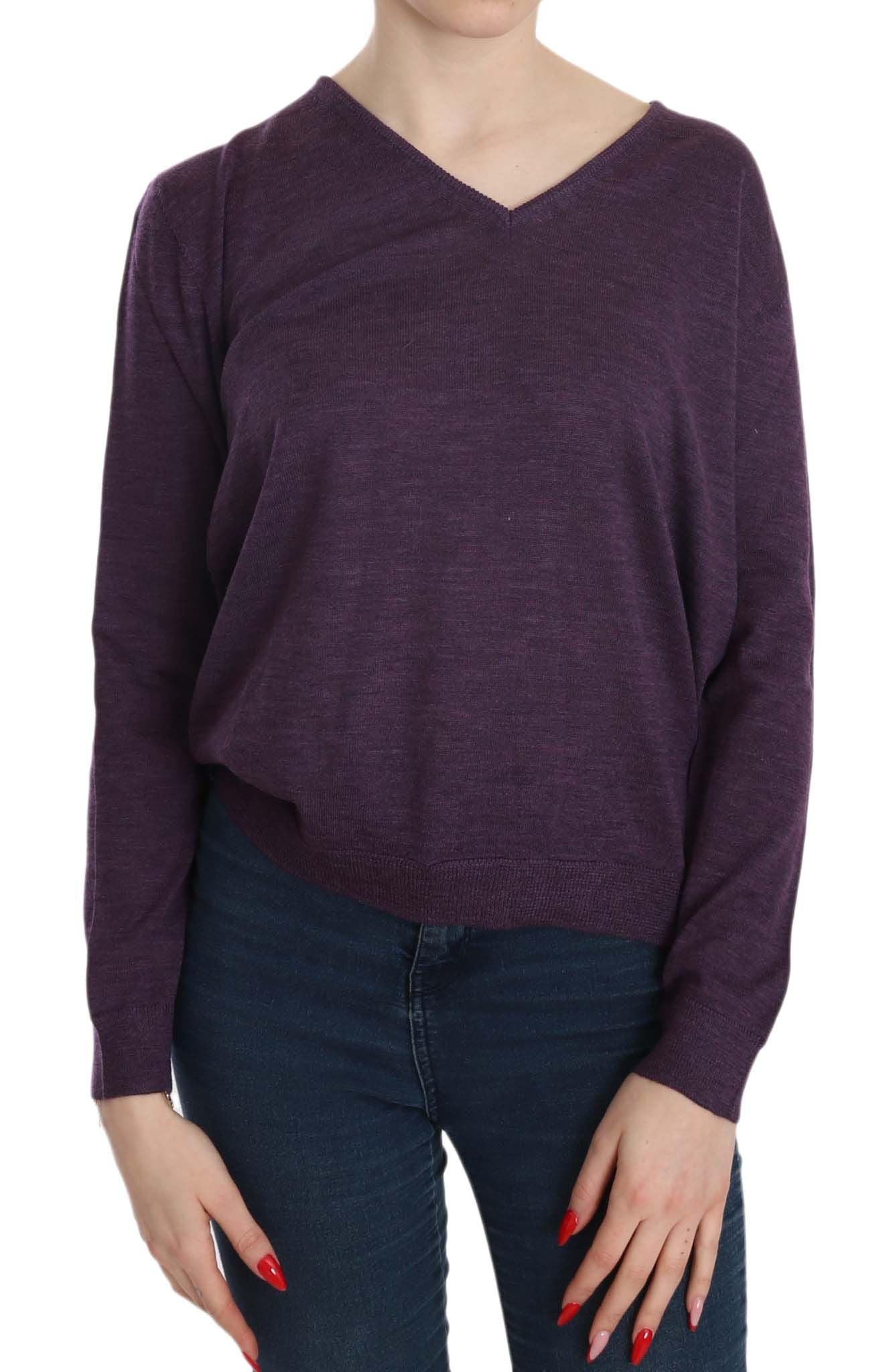 Elegant Purple V-Neck Wool Blouse - ventzia
