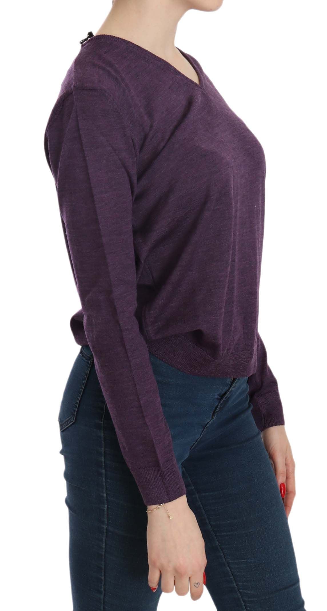 Elegant Purple V-Neck Wool Blouse - ventzia