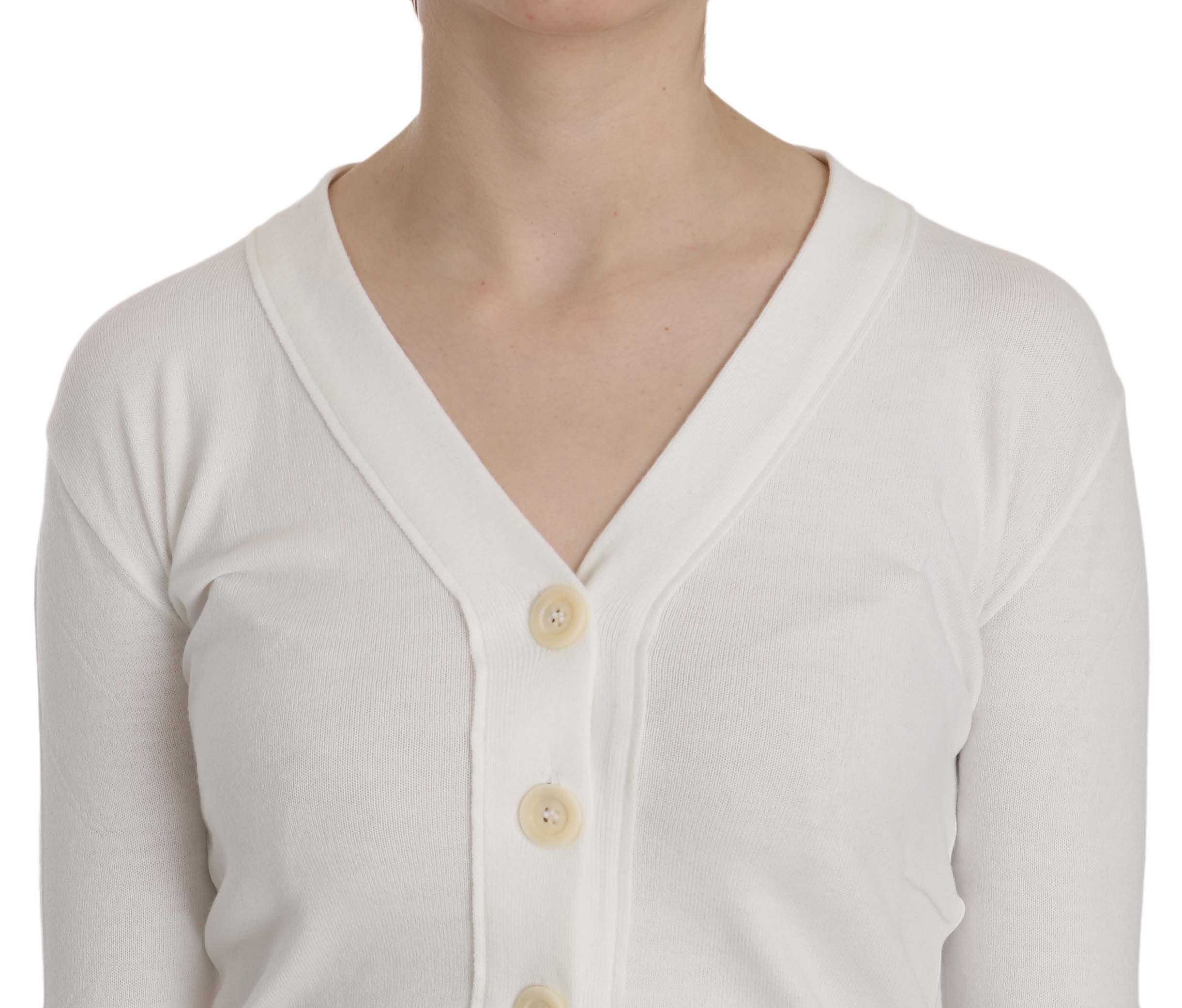Elegant White V-Neck Cropped Cardigan Blouse - ventzia