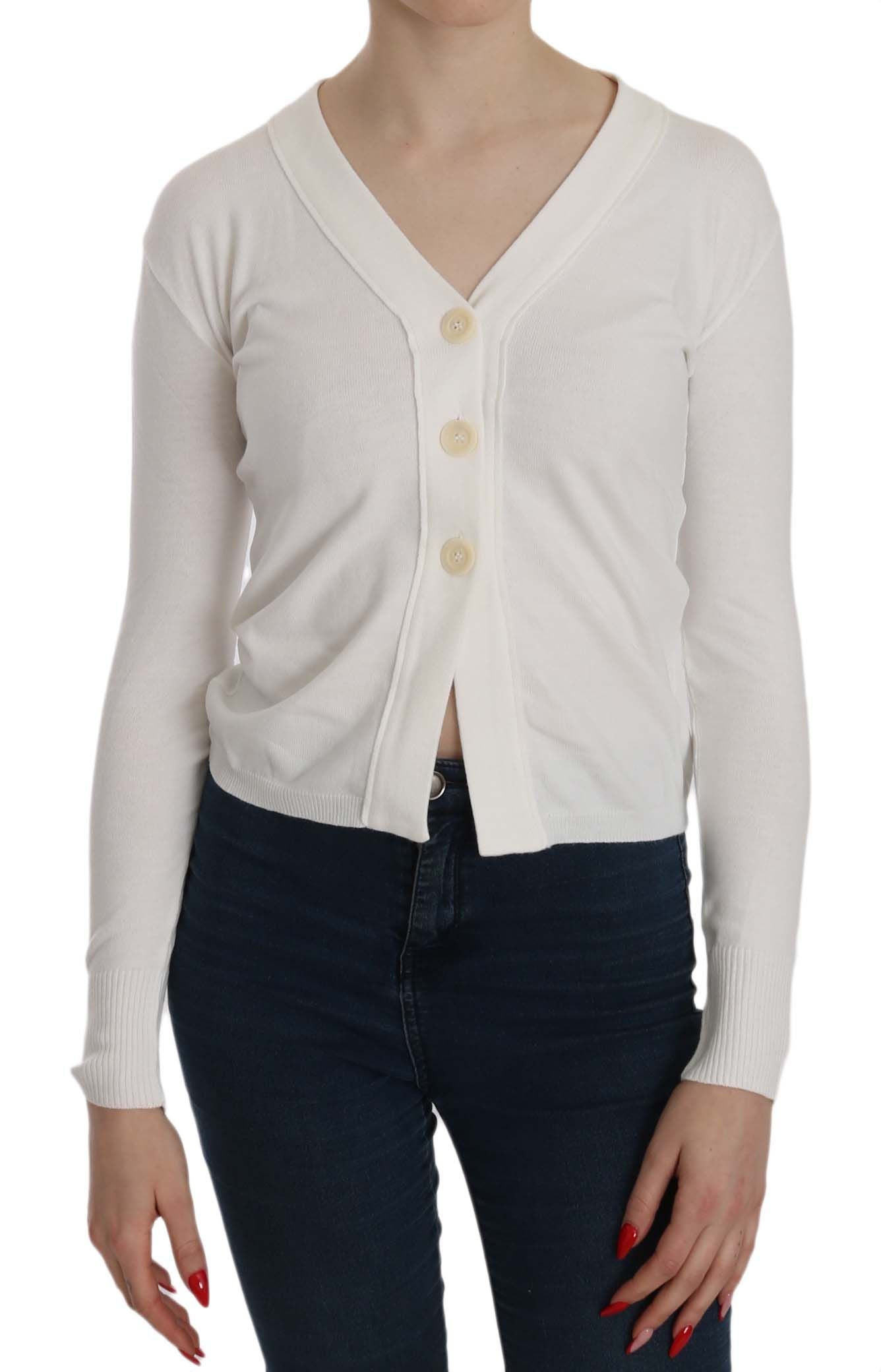 Elegant White V-Neck Cropped Cardigan Blouse - ventzia
