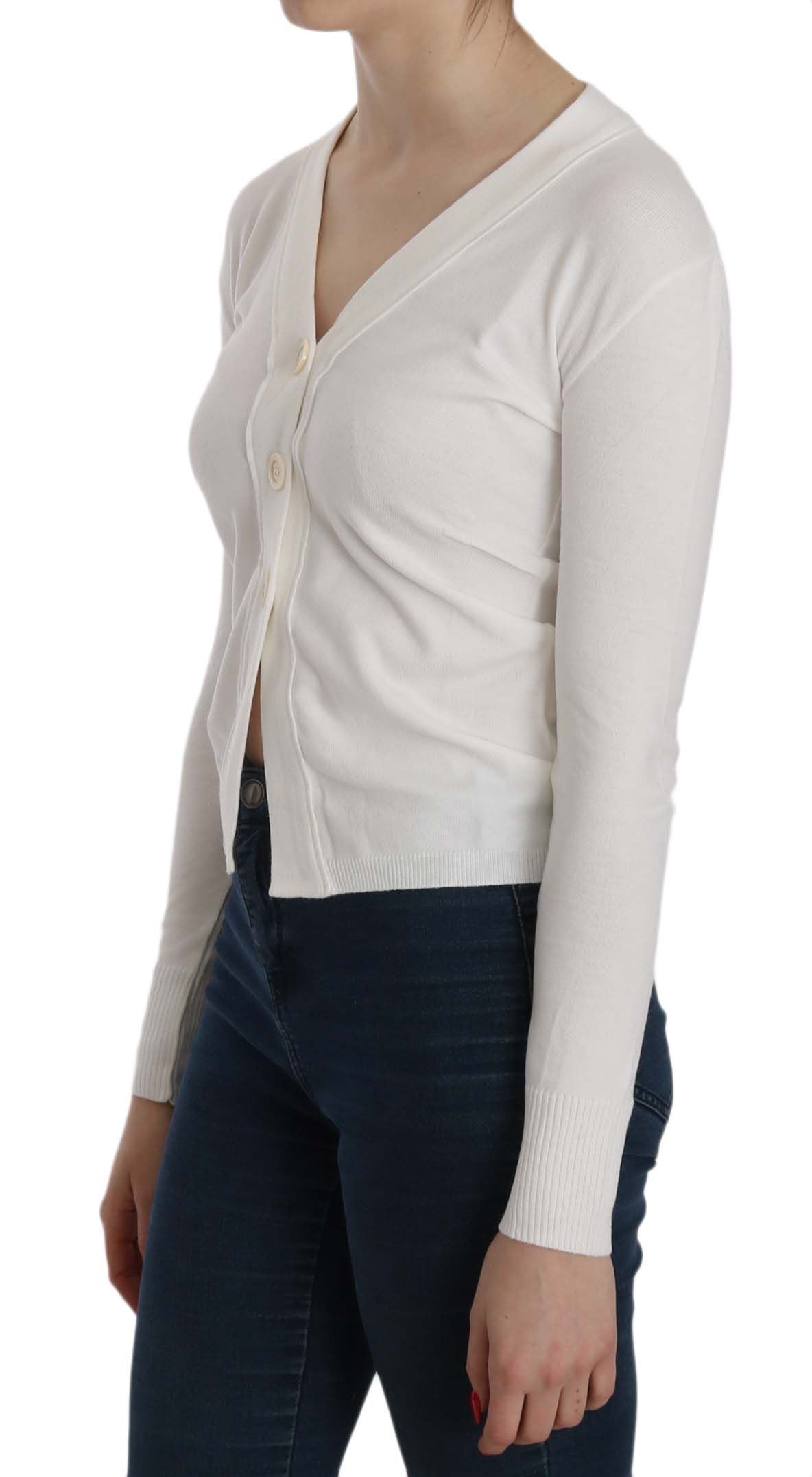 Elegant White V-Neck Cropped Cardigan Blouse - ventzia