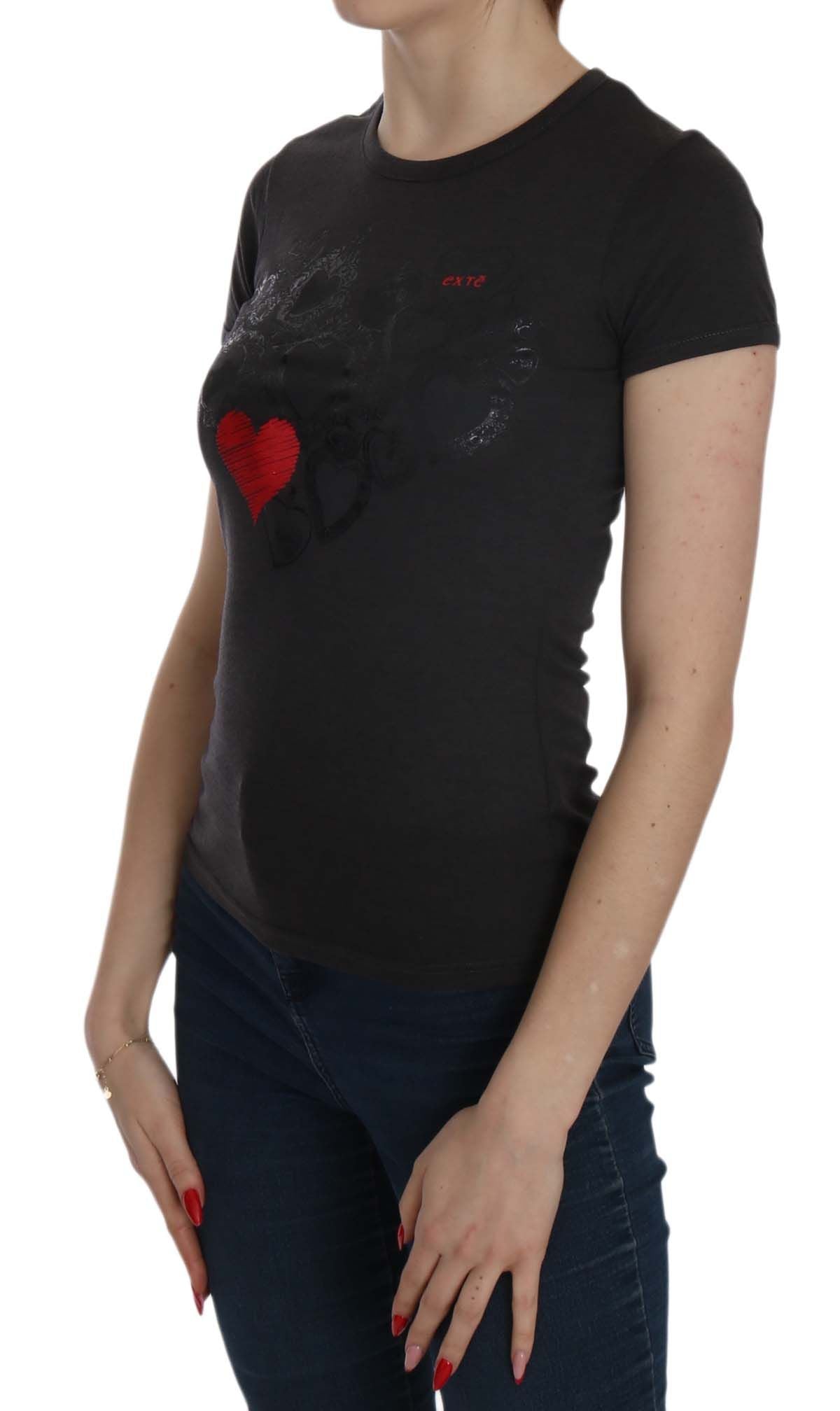 Black Hearts Print Crew Neck Blouse - ventzia
