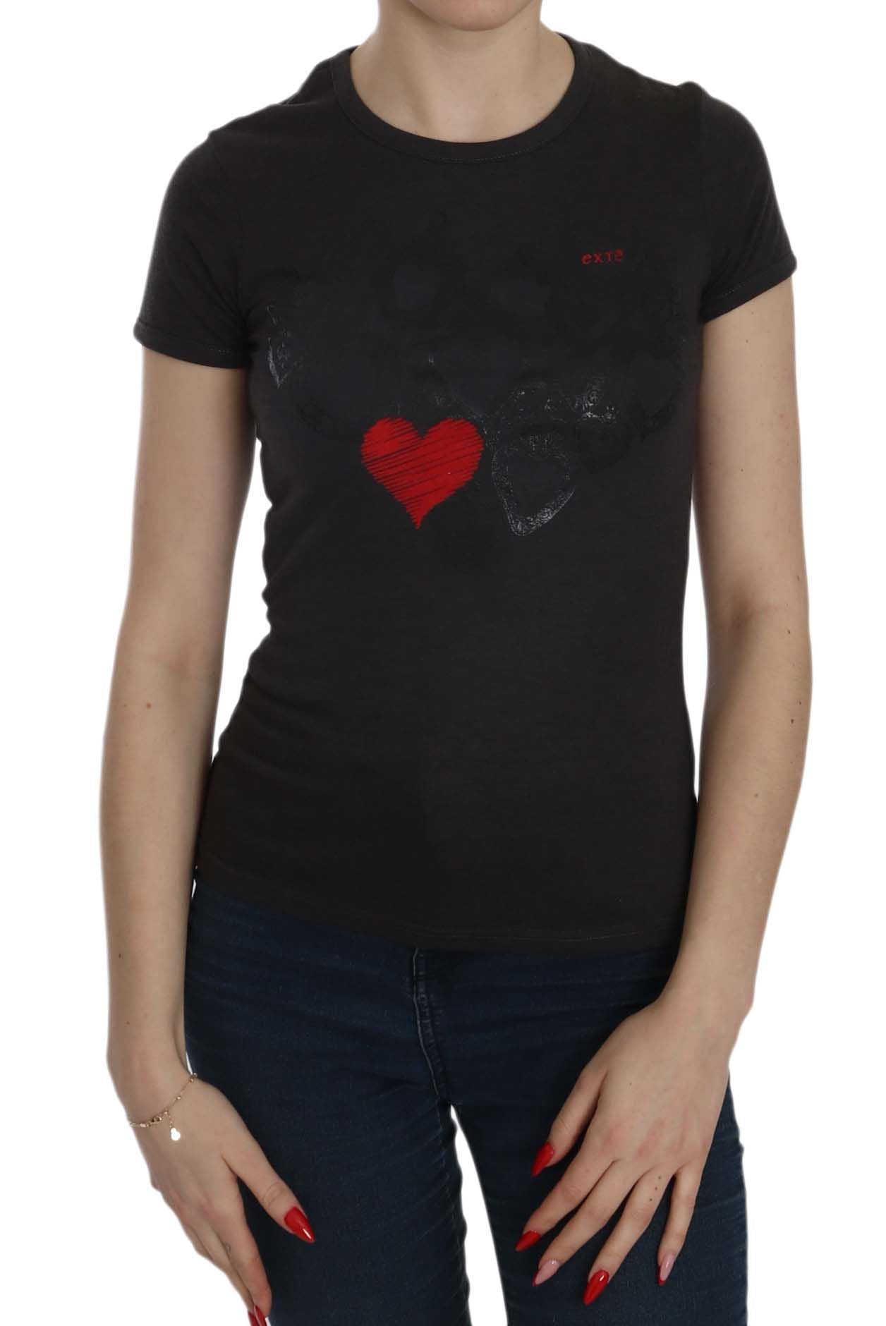 Black Hearts Print Crew Neck Blouse - ventzia