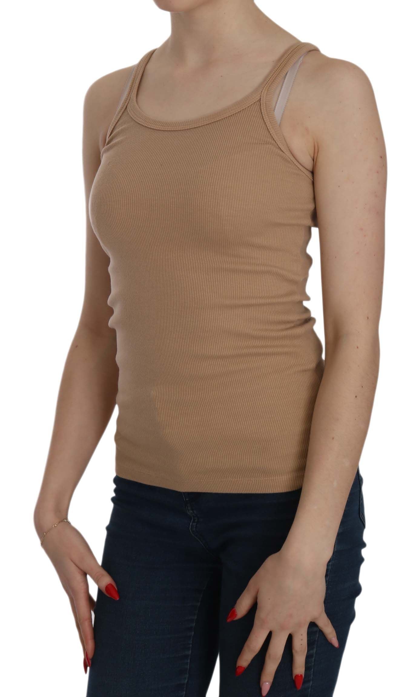 Beige Cotton Spaghetti Strap Tank - ventzia