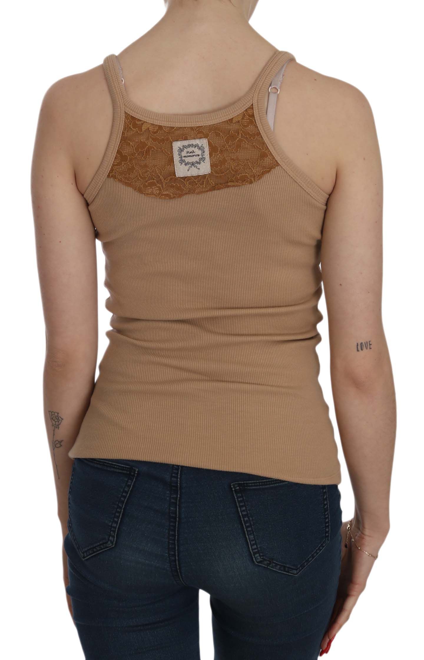 Beige Cotton Spaghetti Strap Tank - ventzia