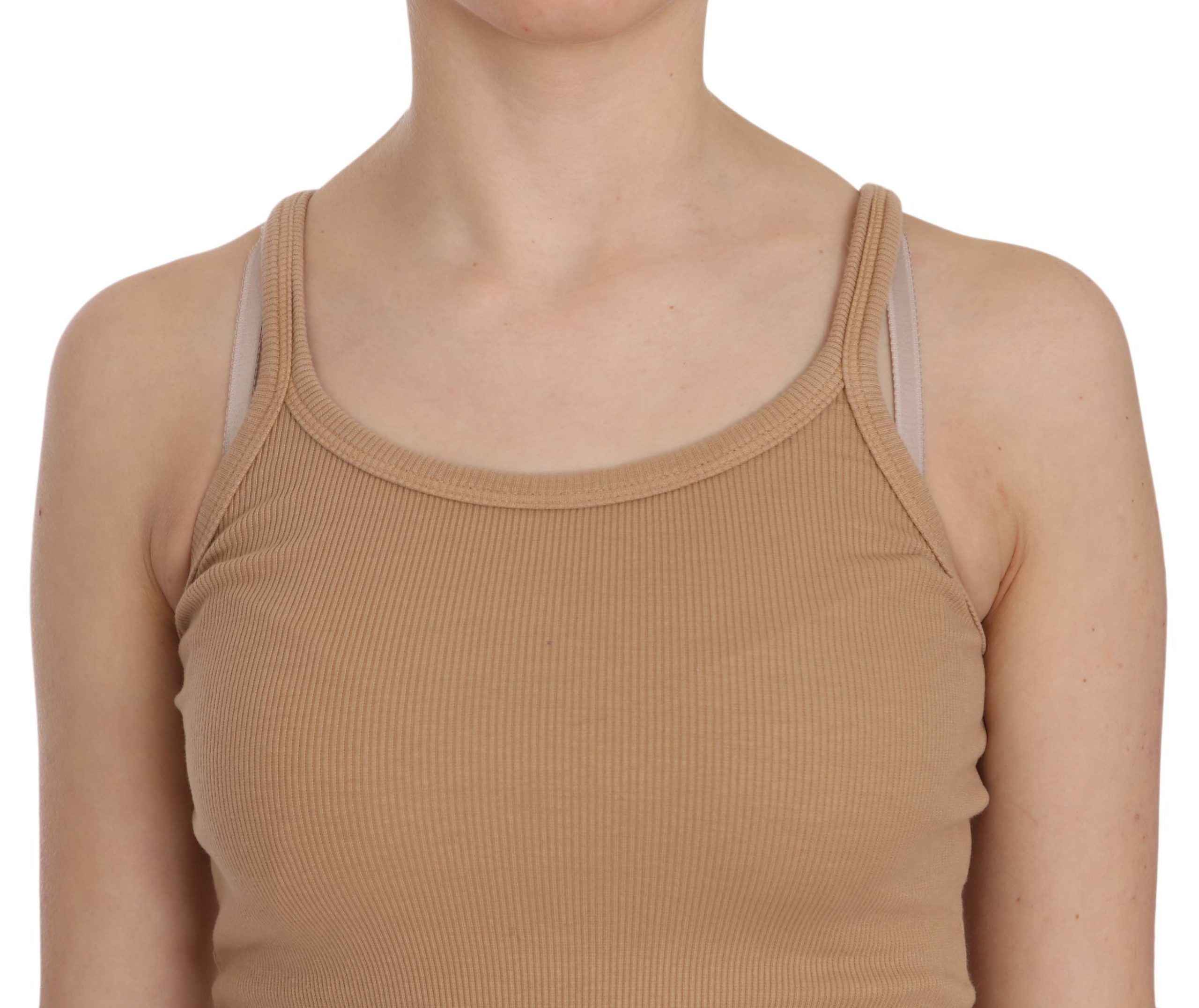 Beige Cotton Spaghetti Strap Tank - ventzia