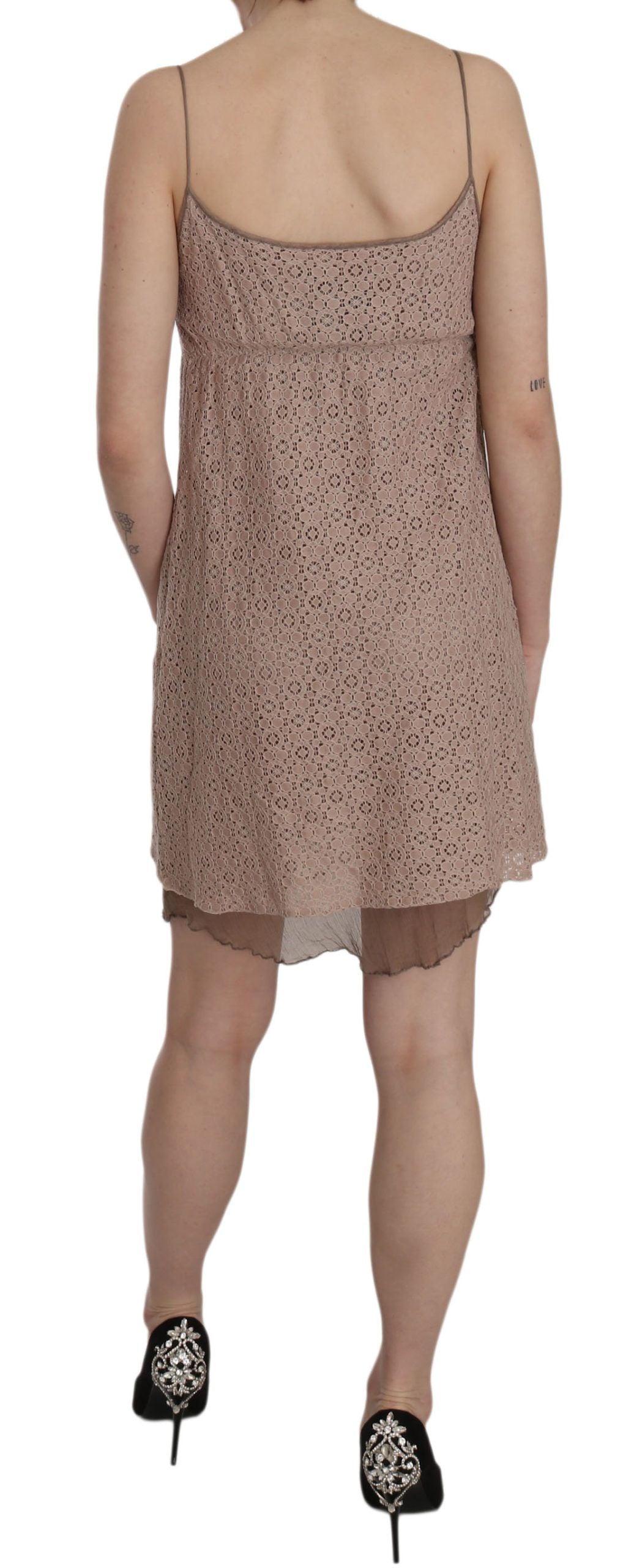 Beige A-Line Spaghetti Strap Mini Dress - ventzia