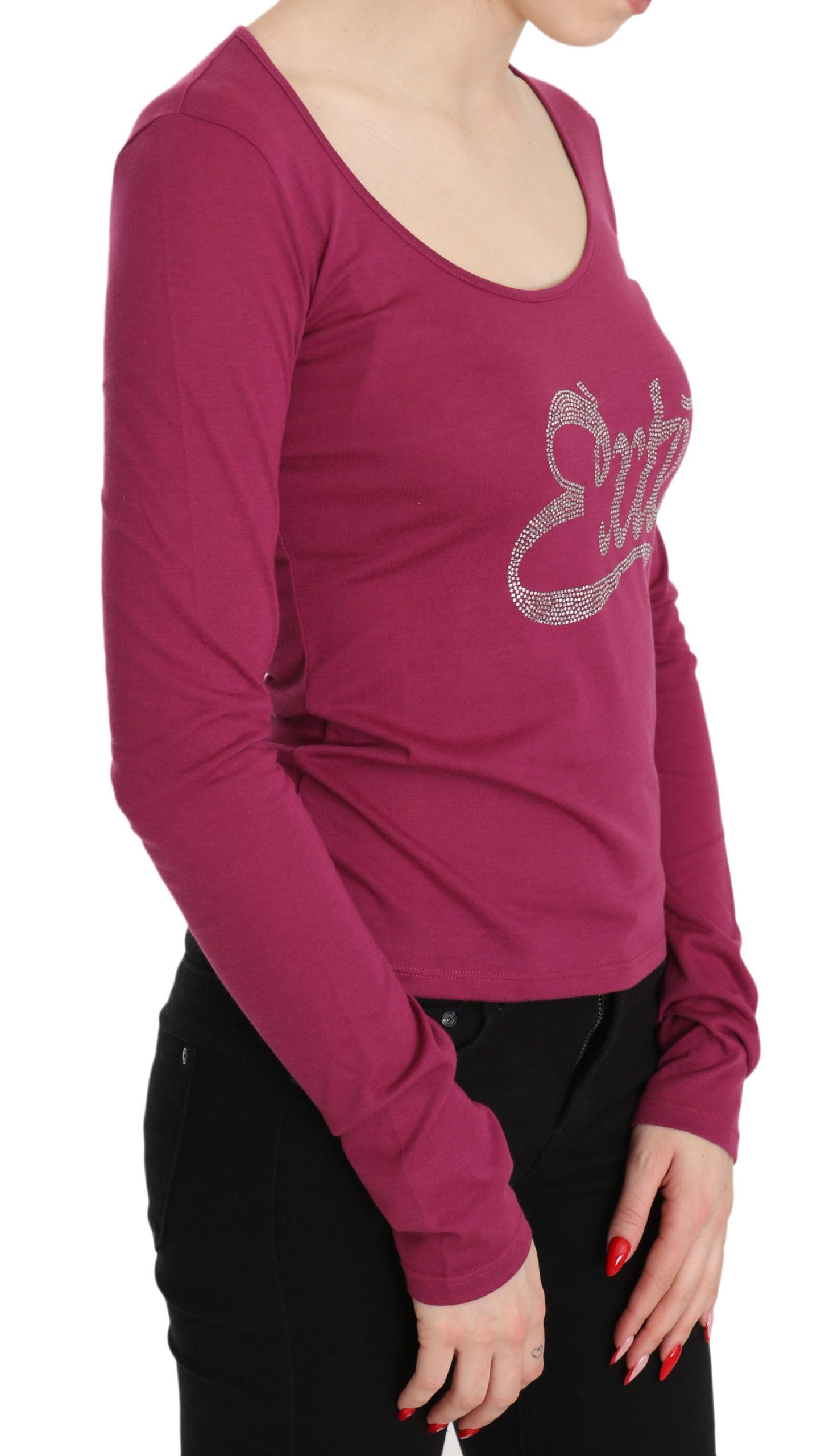 Elegant Pink Crystal Embellished Long Sleeve Top - ventzia