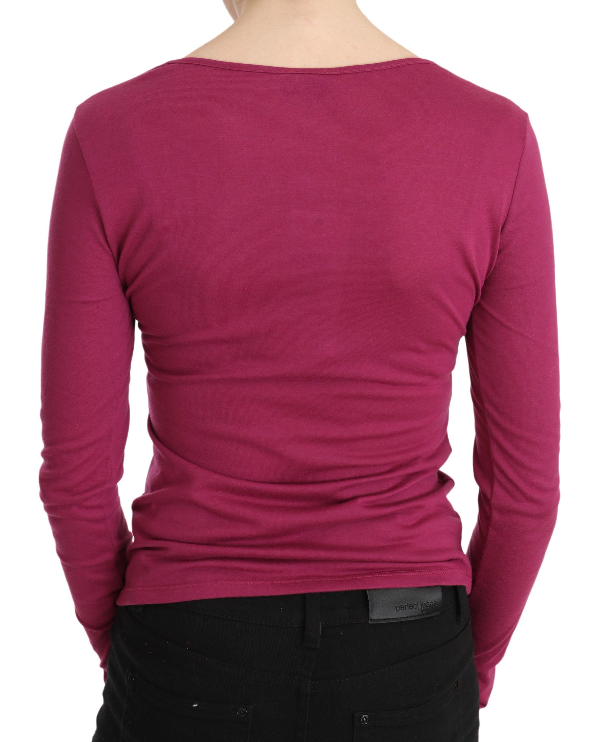 Elegant Pink Crystal Embellished Long Sleeve Top - ventzia