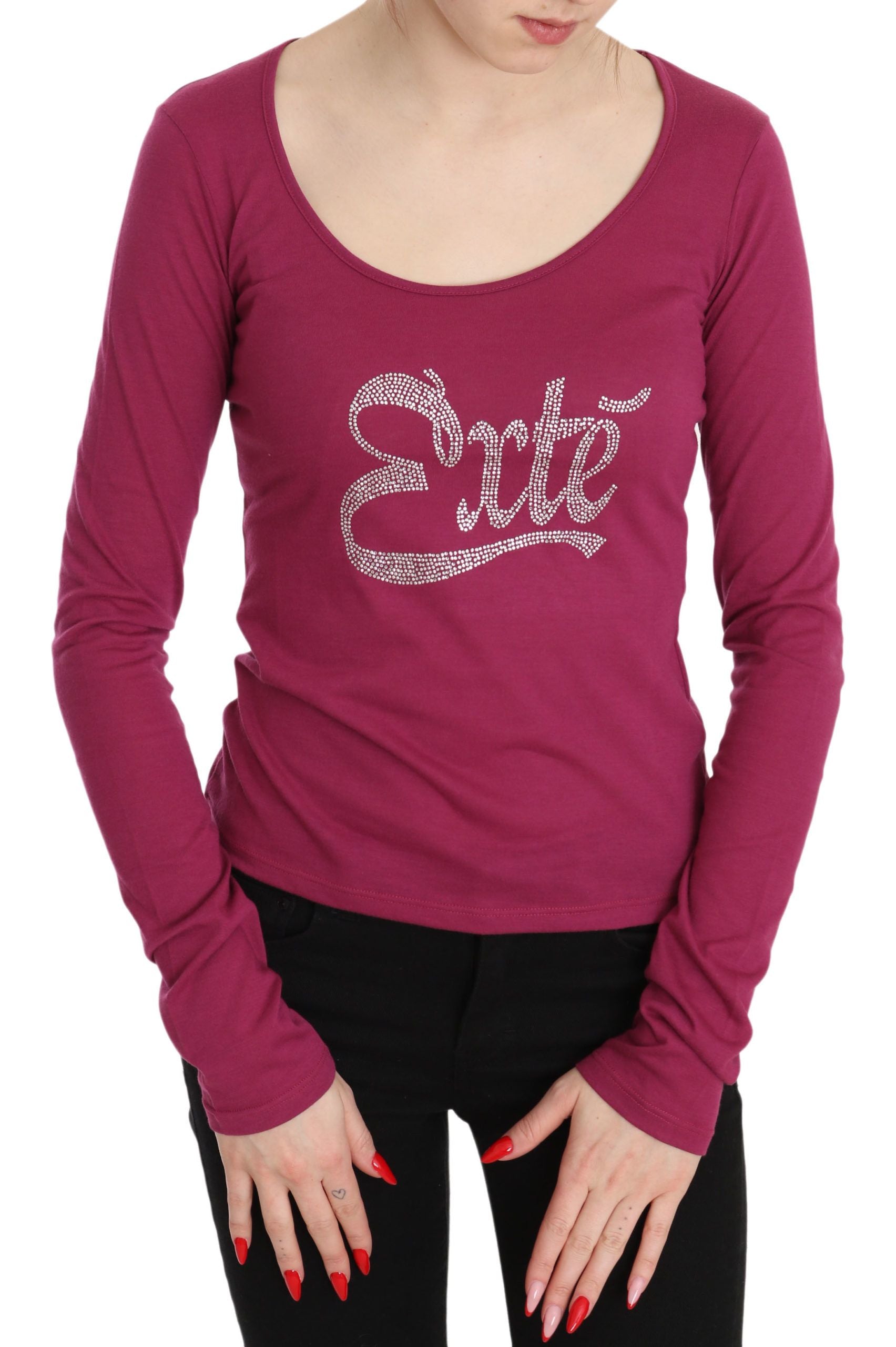 Elegant Pink Crystal Embellished Long Sleeve Top - ventzia