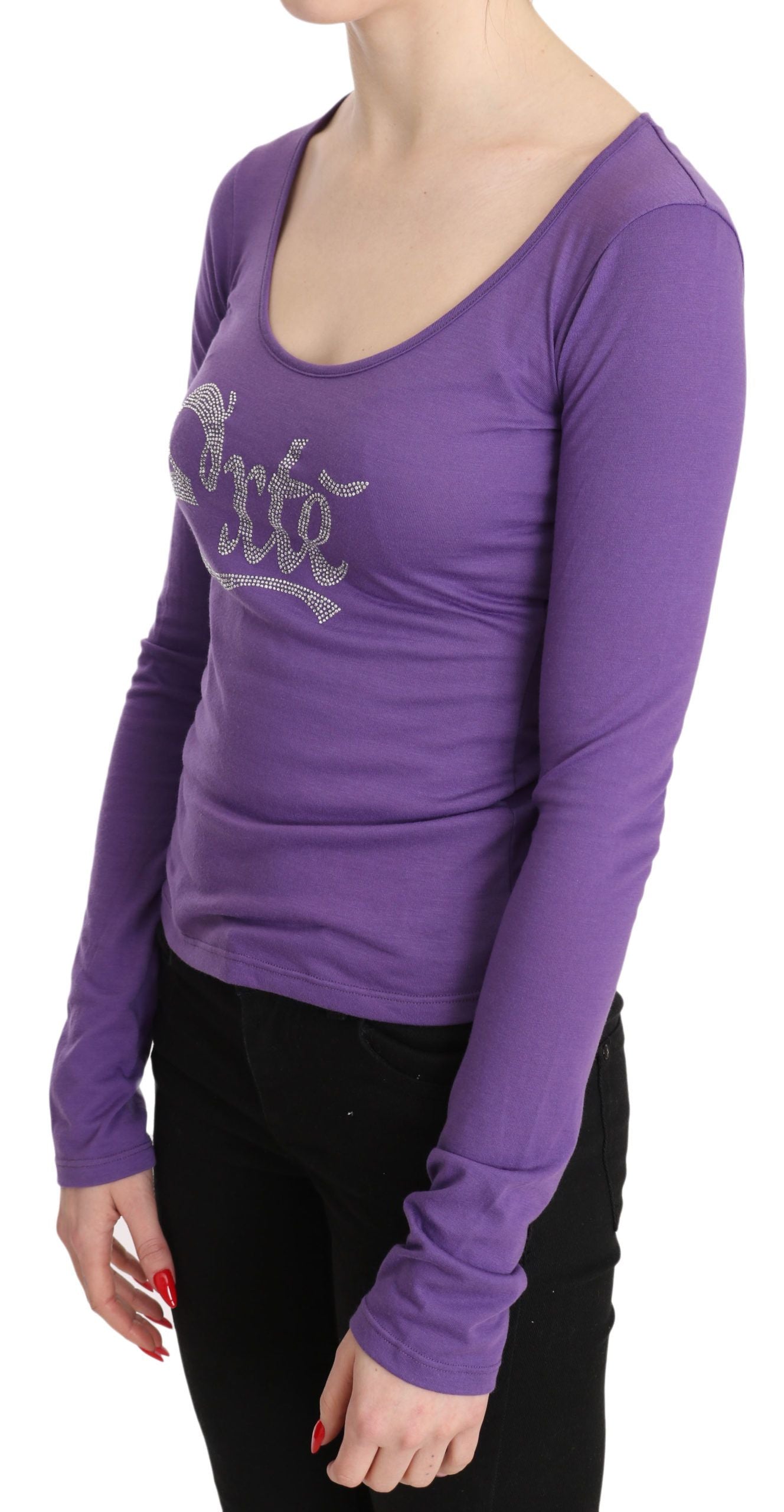 Elegant Purple Crystal Embellished Long Sleeve Top - ventzia