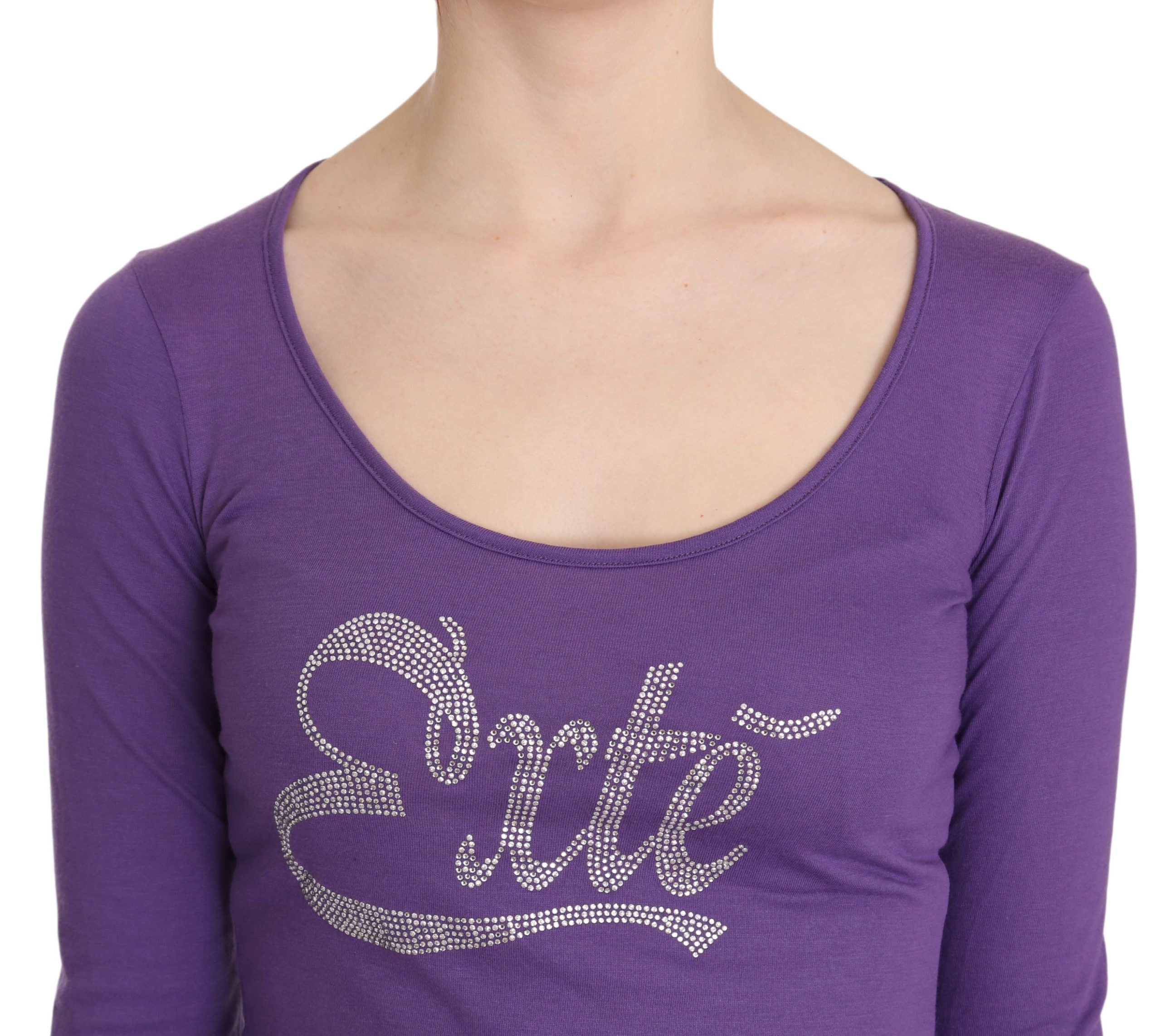 Elegant Purple Crystal Embellished Long Sleeve Top - ventzia