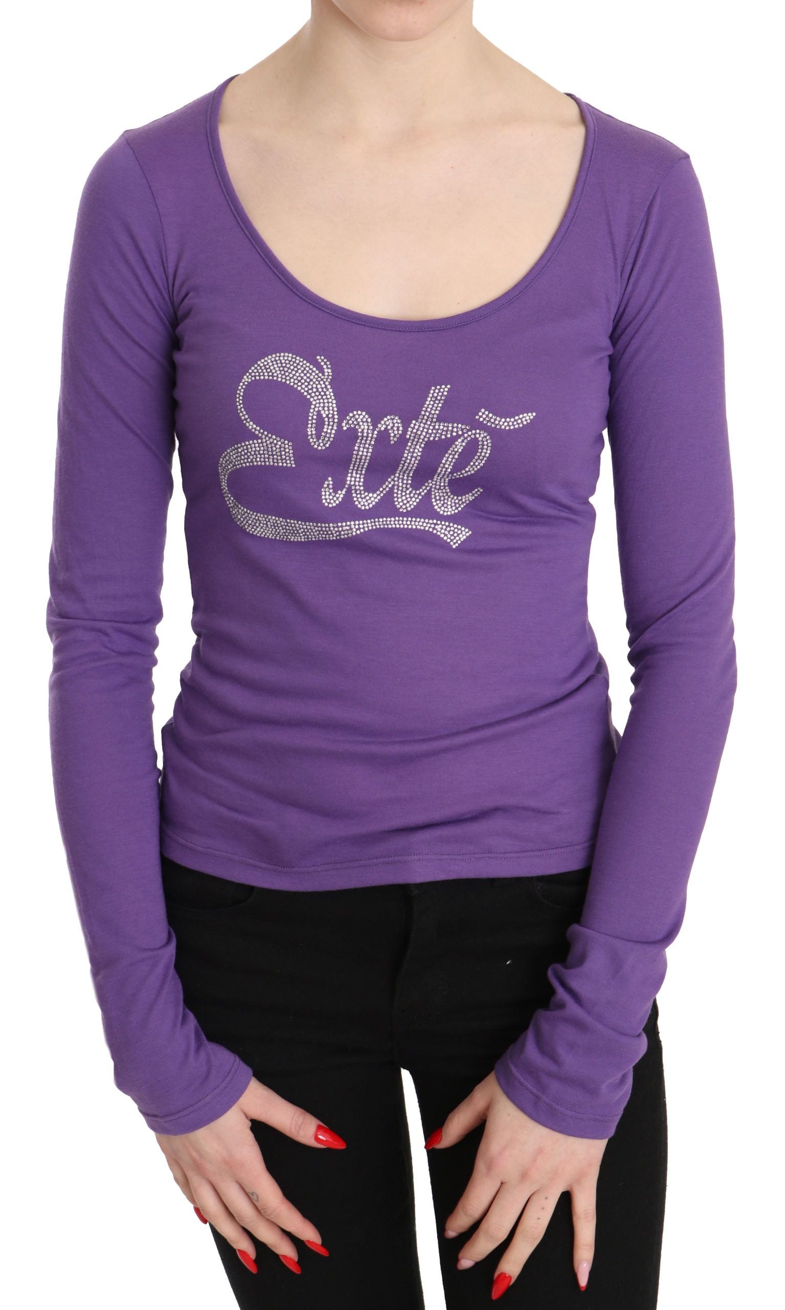 Elegant Purple Crystal Embellished Long Sleeve Top - ventzia