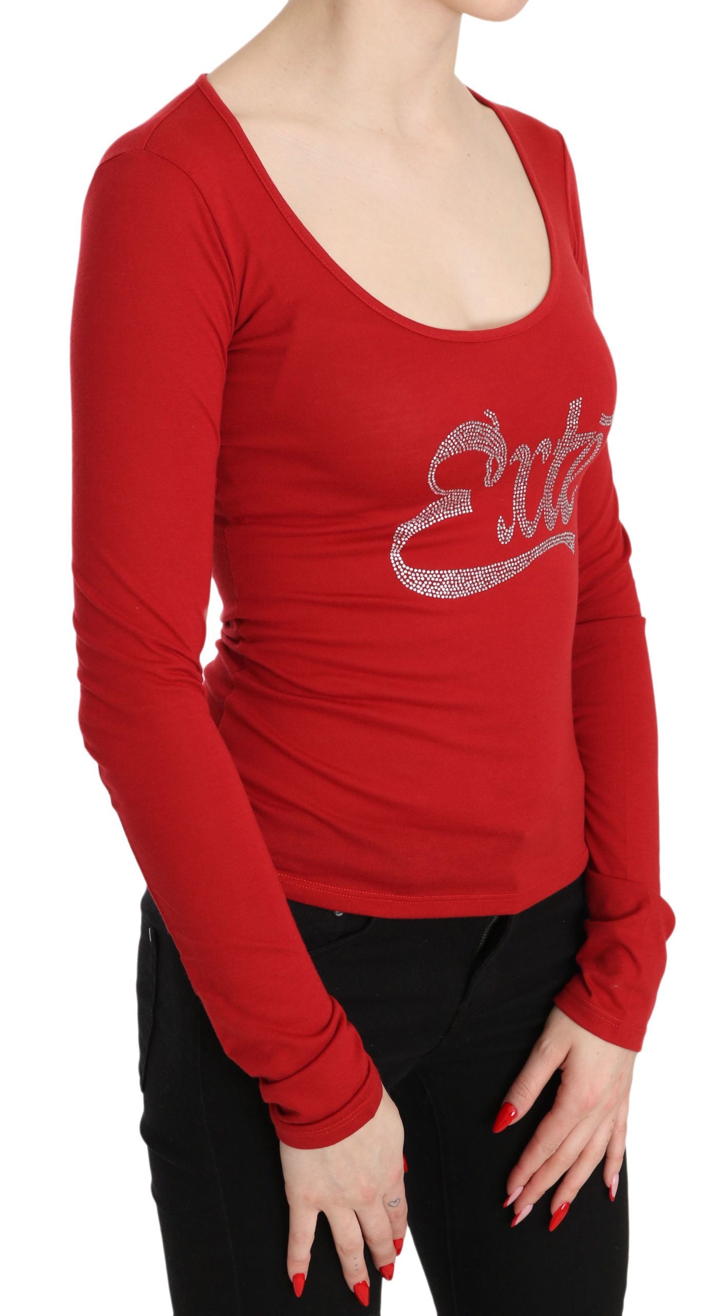 Red Crystal Embellished Long Sleeve Top - ventzia