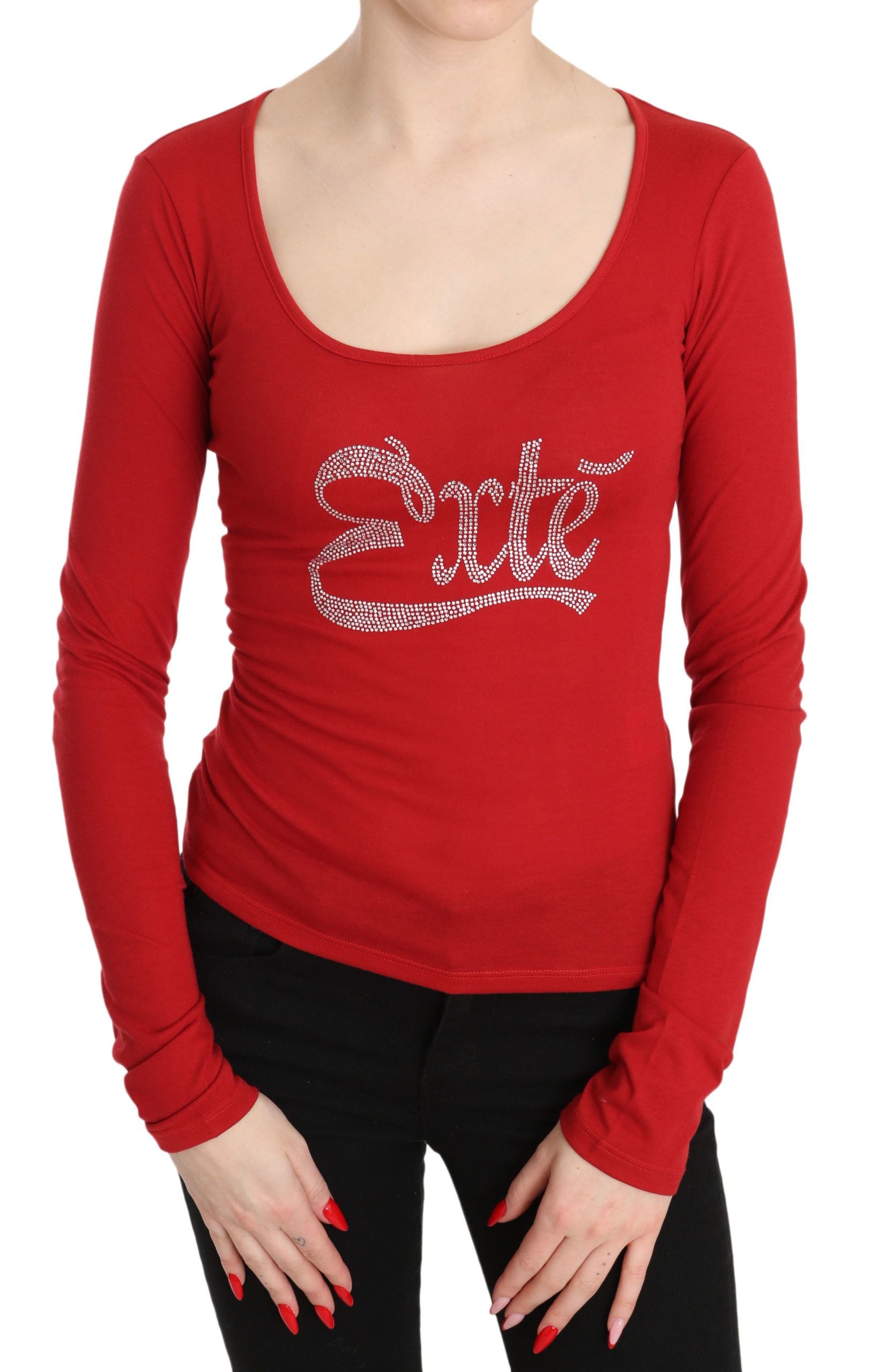 Red Crystal Embellished Long Sleeve Top - ventzia