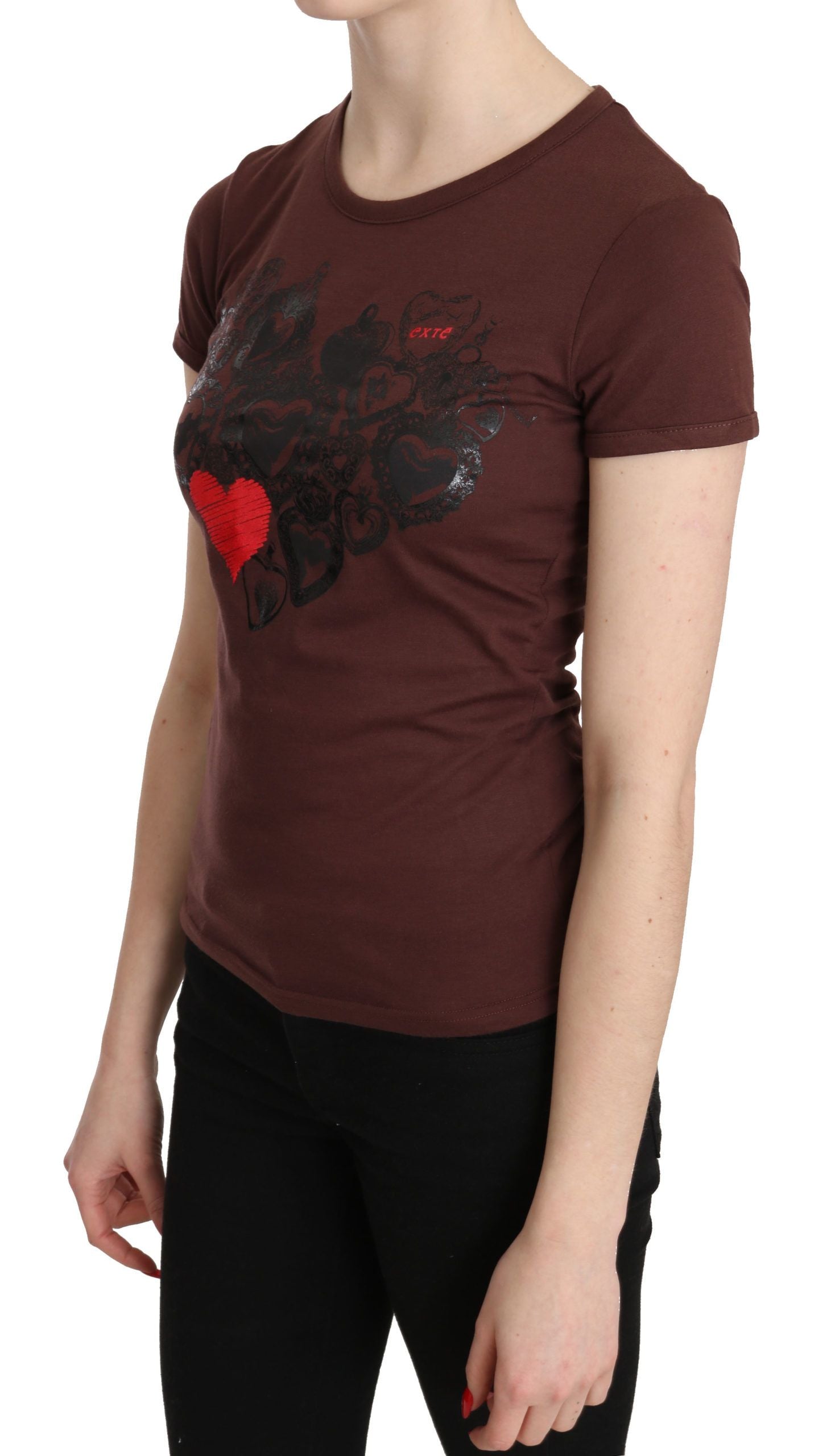 Chic Brown Hearts Printed Short Sleeve Top - ventzia