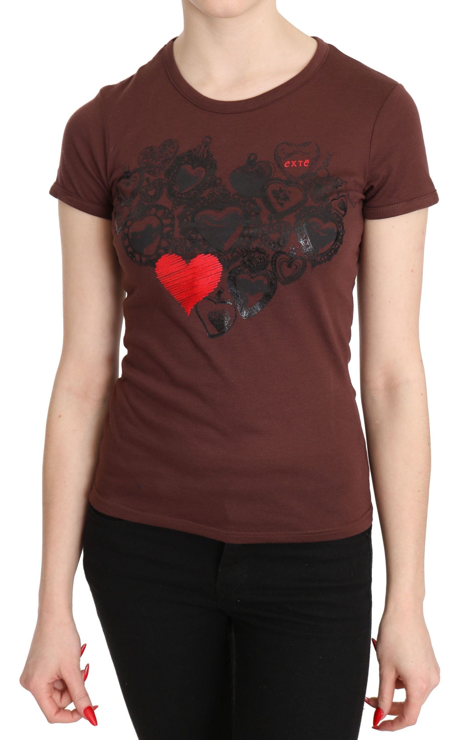 Chic Brown Hearts Printed Short Sleeve Top - ventzia