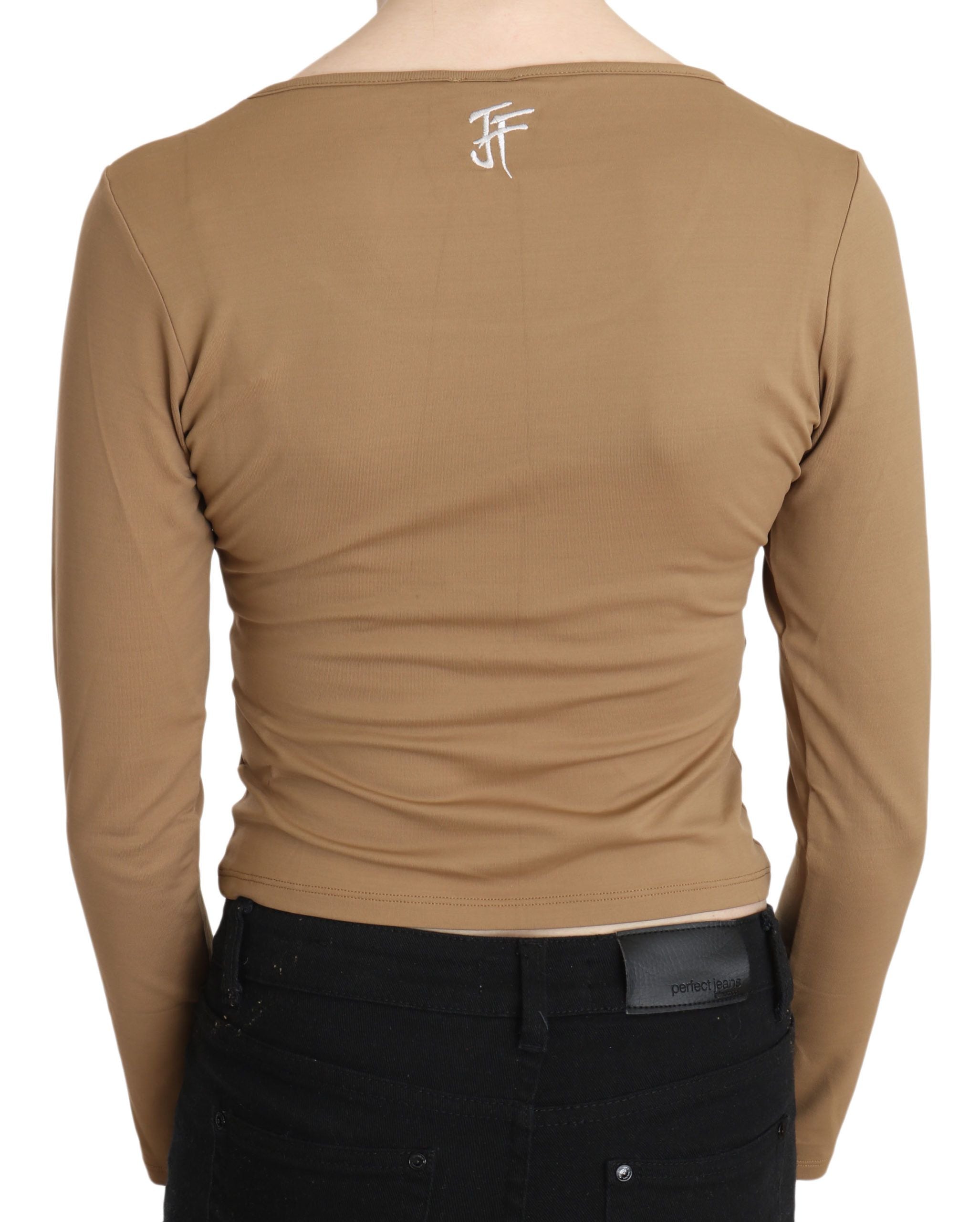 Elegant Brown Long Sleeve Cropped Top - ventzia