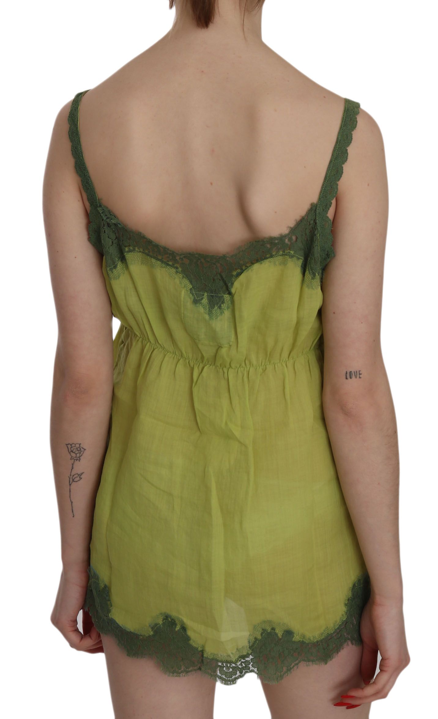 Elegant Green Lace Linen Tank Top - ventzia