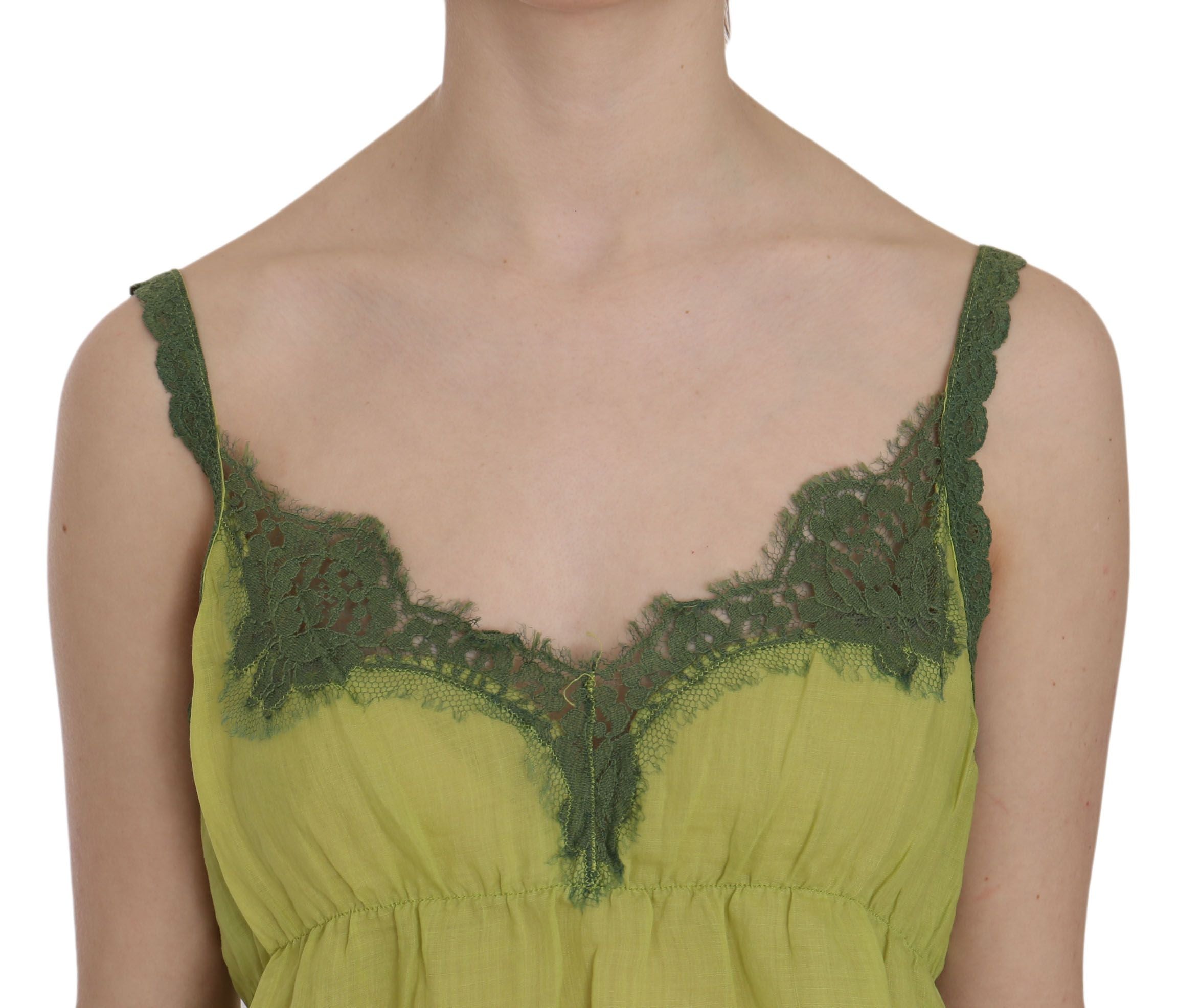 Elegant Green Lace Linen Tank Top - ventzia